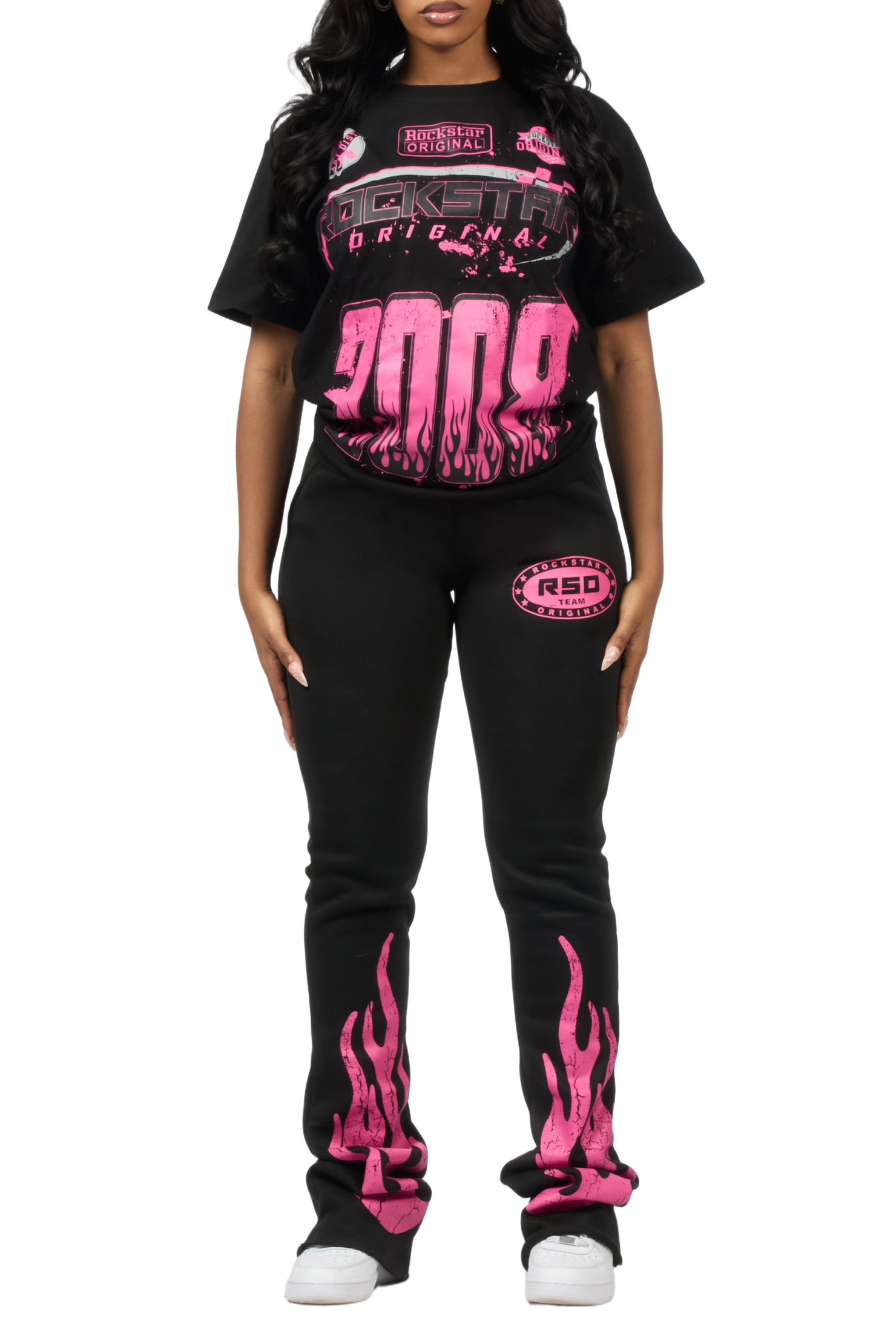 Esha Black/Pink T-Shirt Trackset