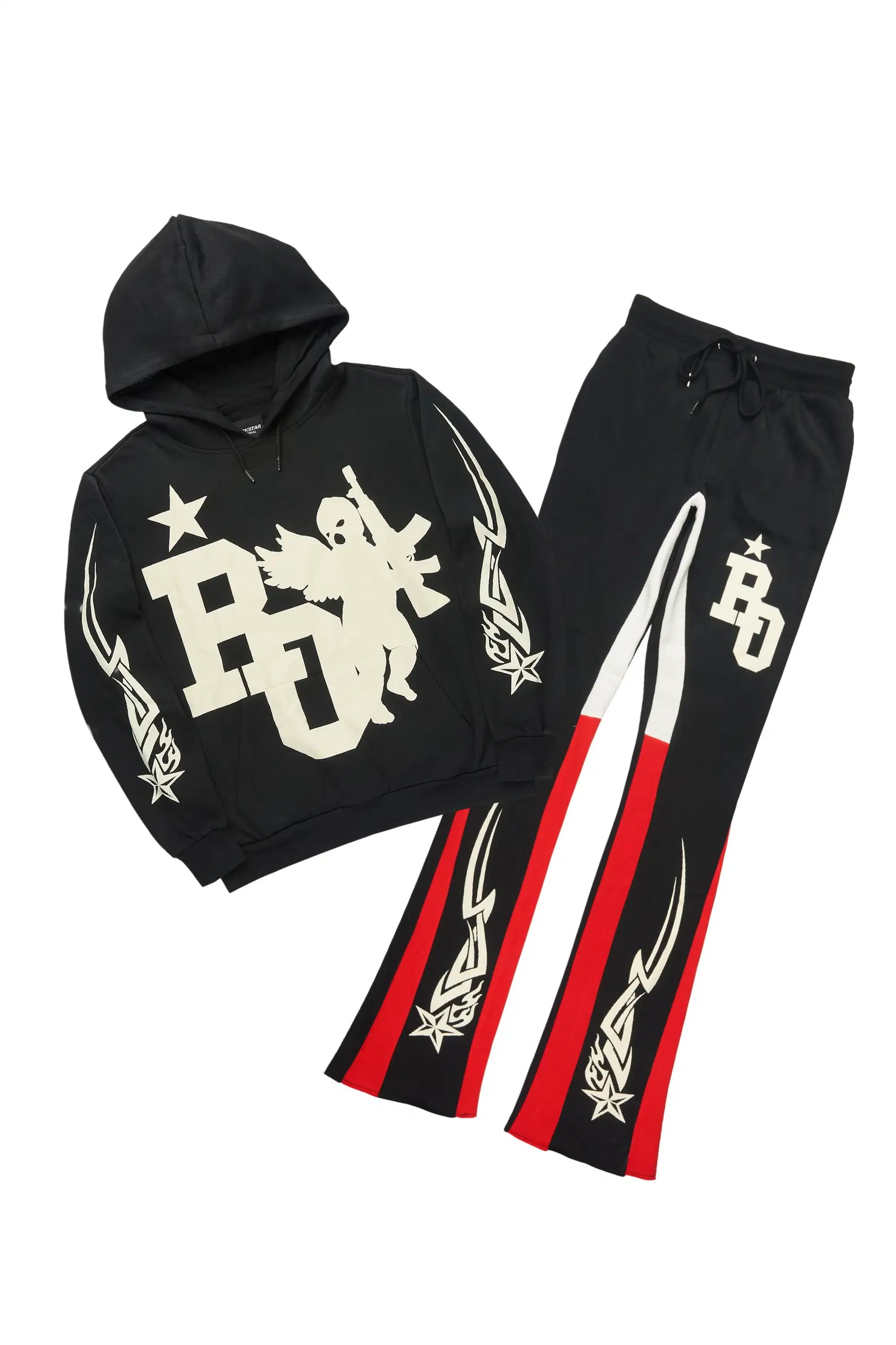 Pluton Black Hoodie/Stacked Flare Track Set