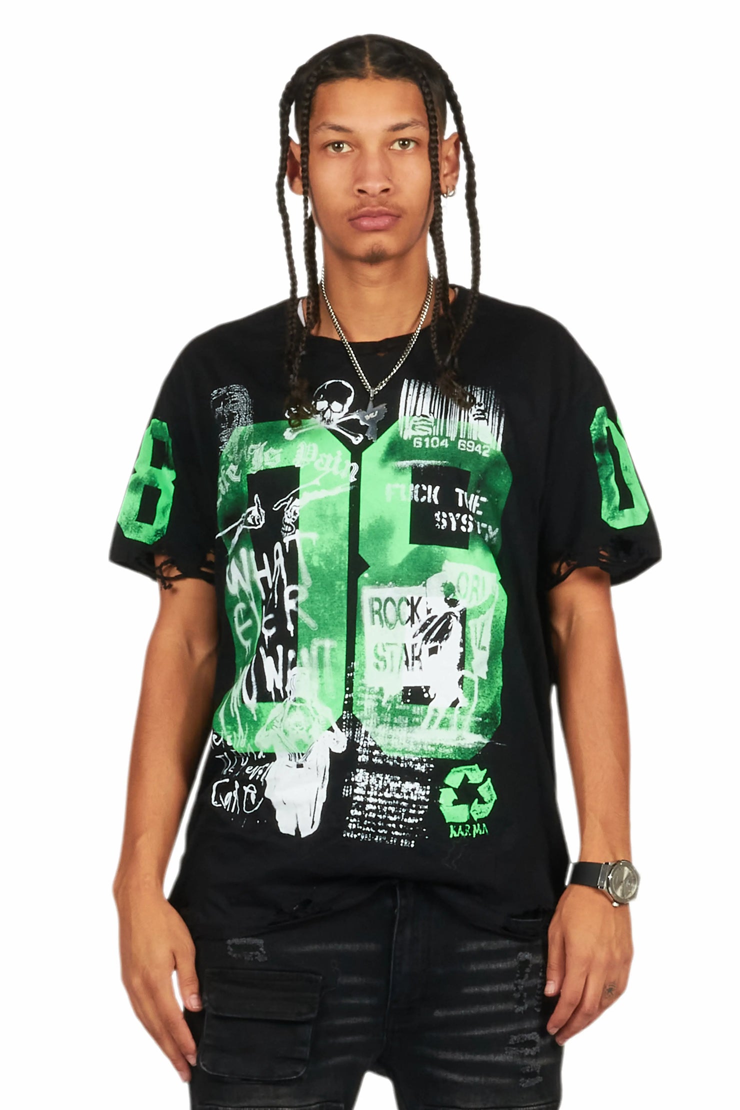 Grill Black/Green Graphic Oversized T-Shirt