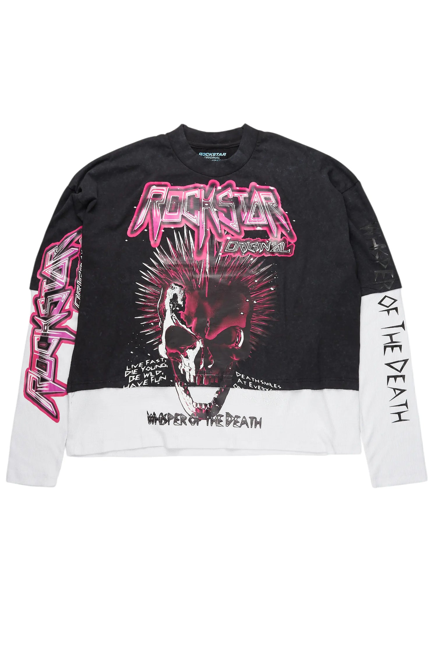 Cariel Vintage Black Thermal Double Layer Boxy Crop T-Shirt