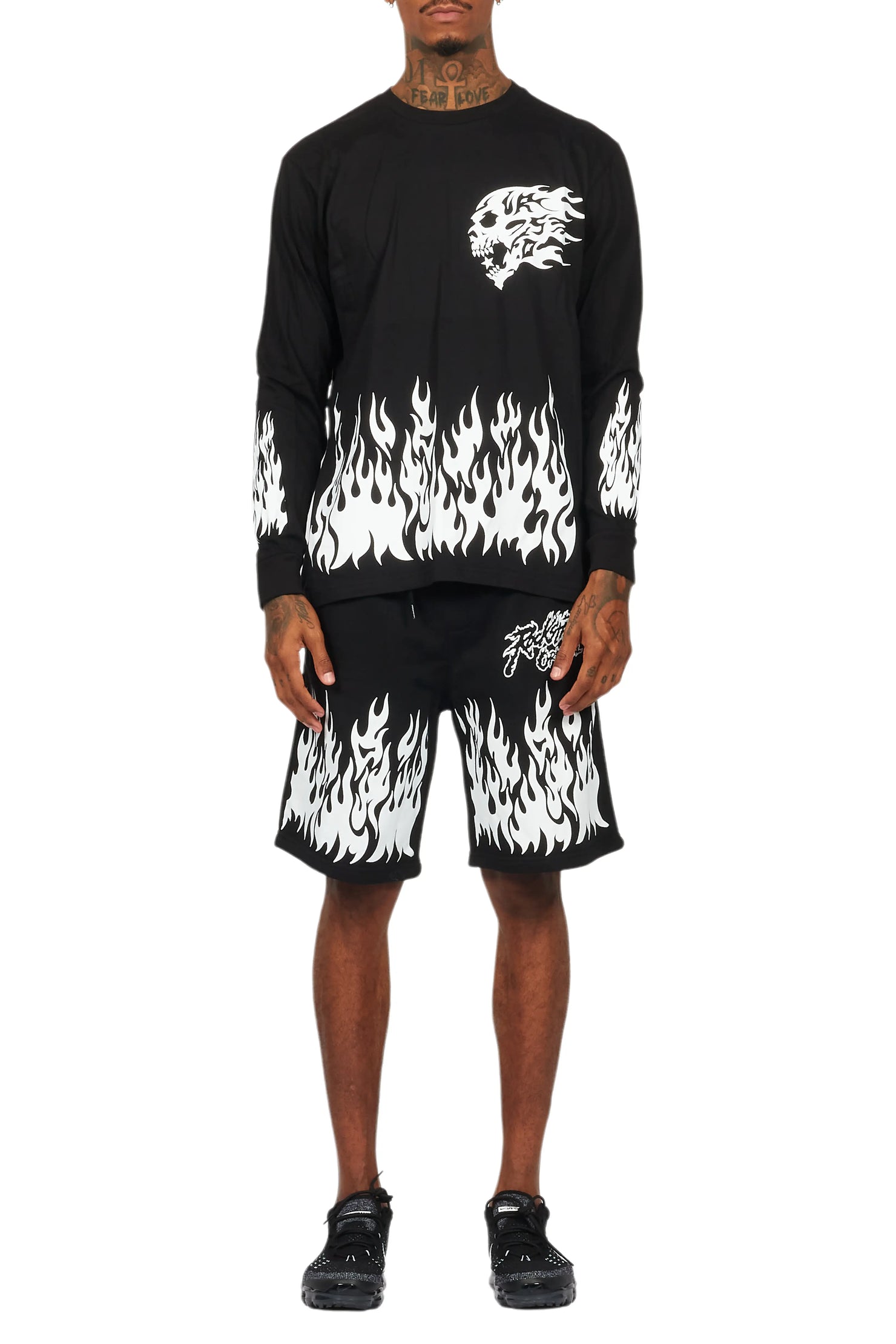 Bubble Black Long Sleeve T-Shirt Short Set