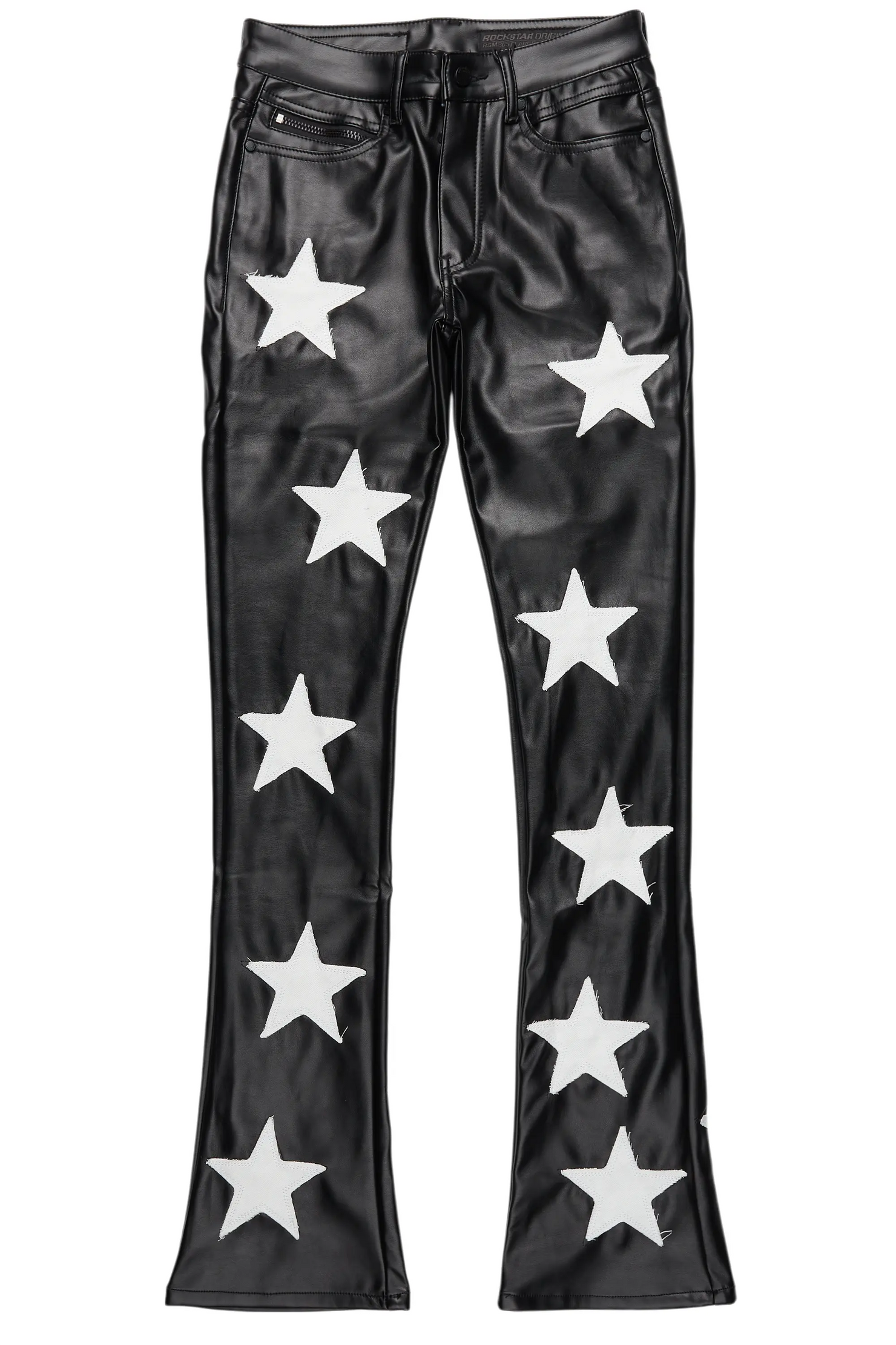 Steen Black PU Stacked Flare Jean