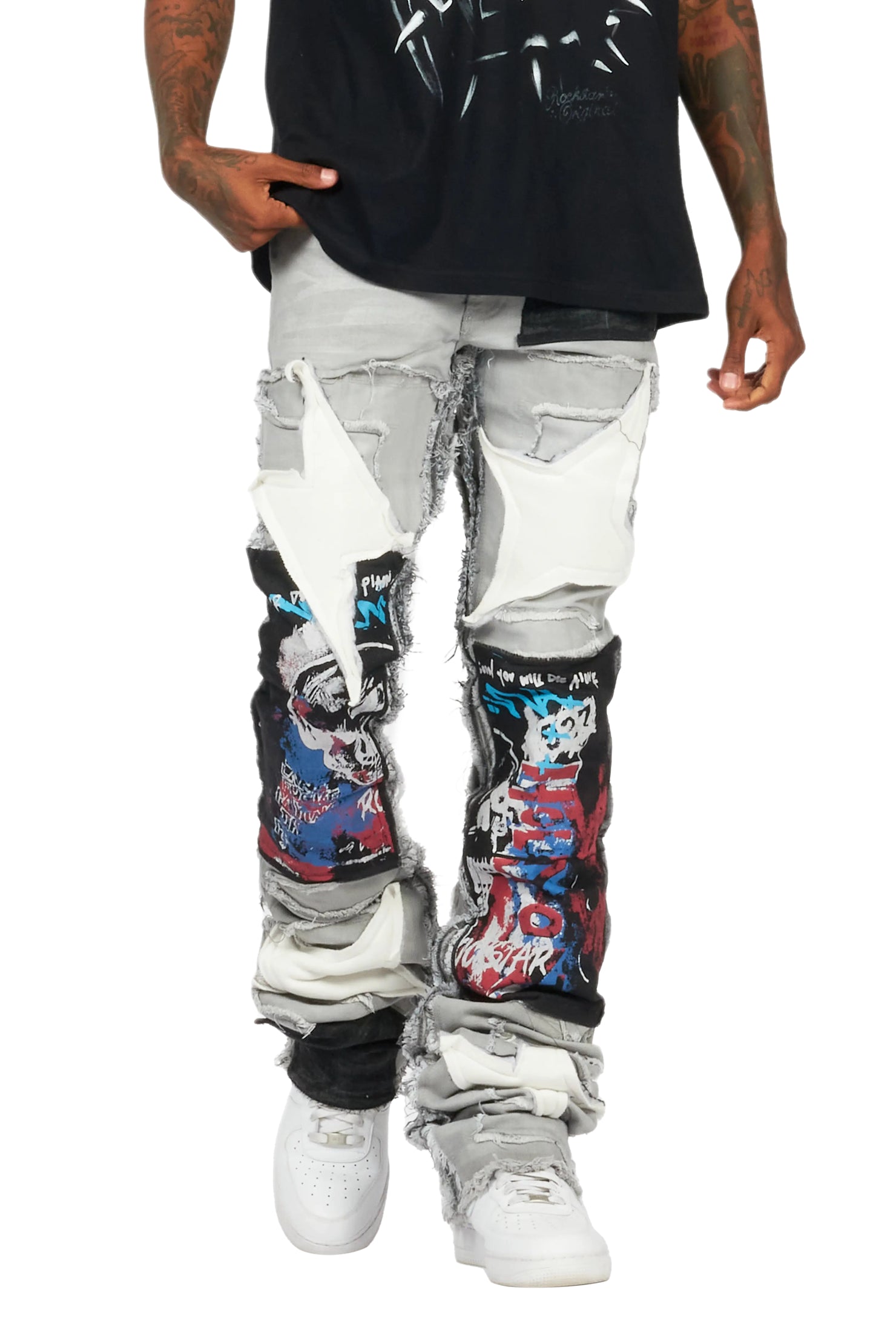 Vinson Dark Grey Patchwork Super Stacked Flare Jean