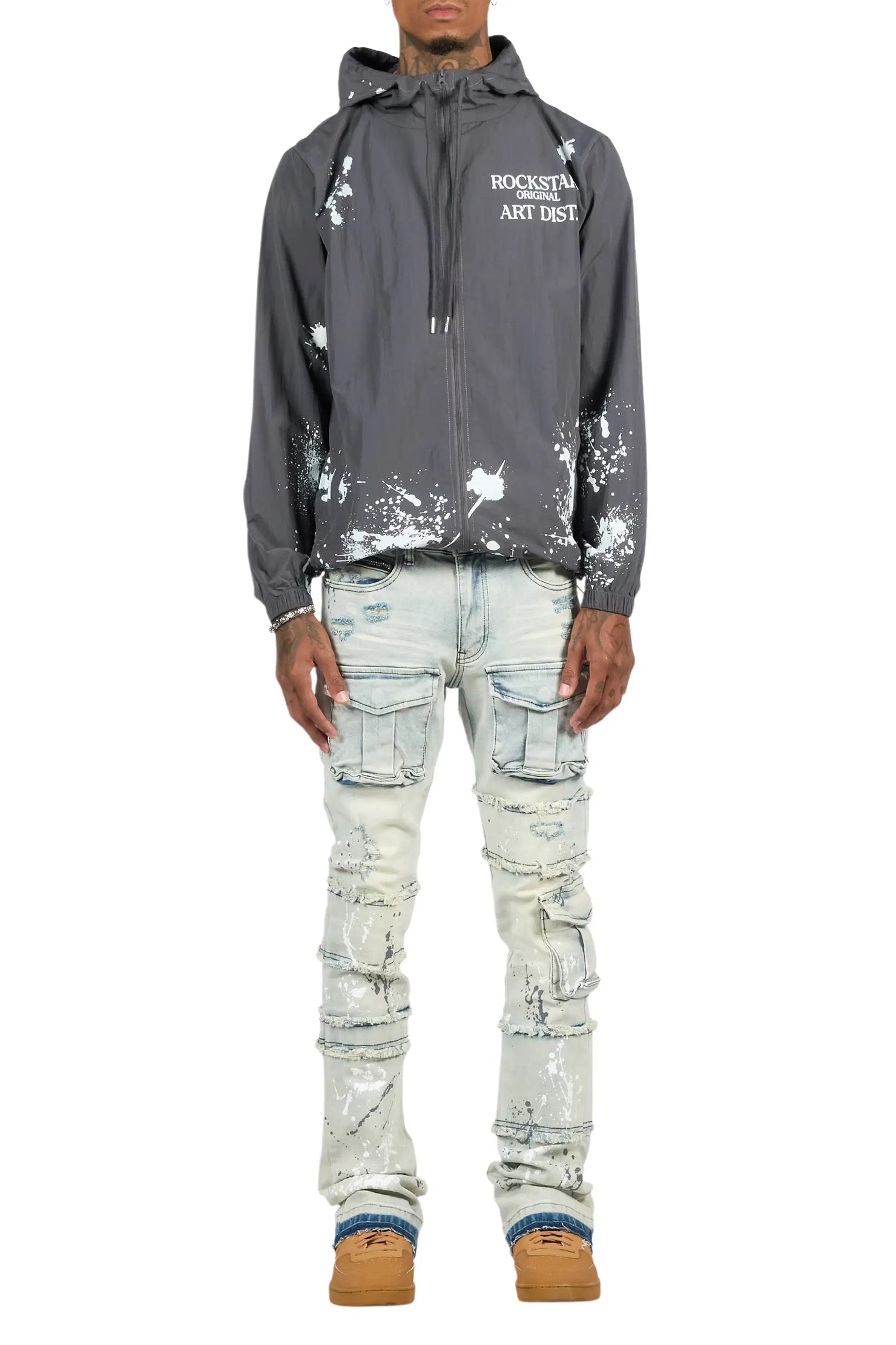 Raffer Grey/Blue Windbreaker/Stacked Cargo Flare Jean