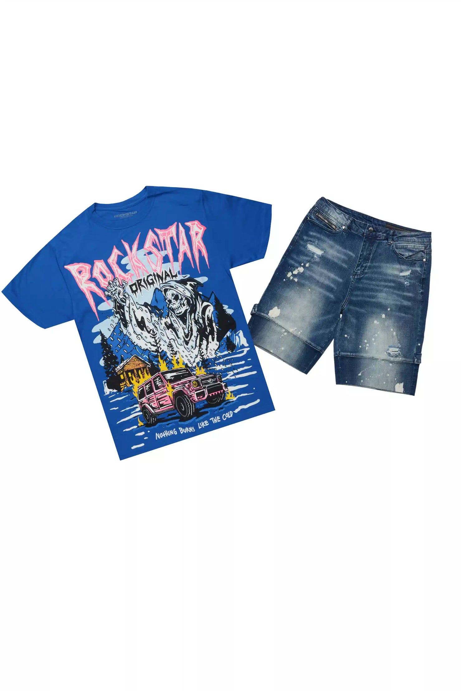 Kip Royal Blue T-Shirt/Denim Short Set
