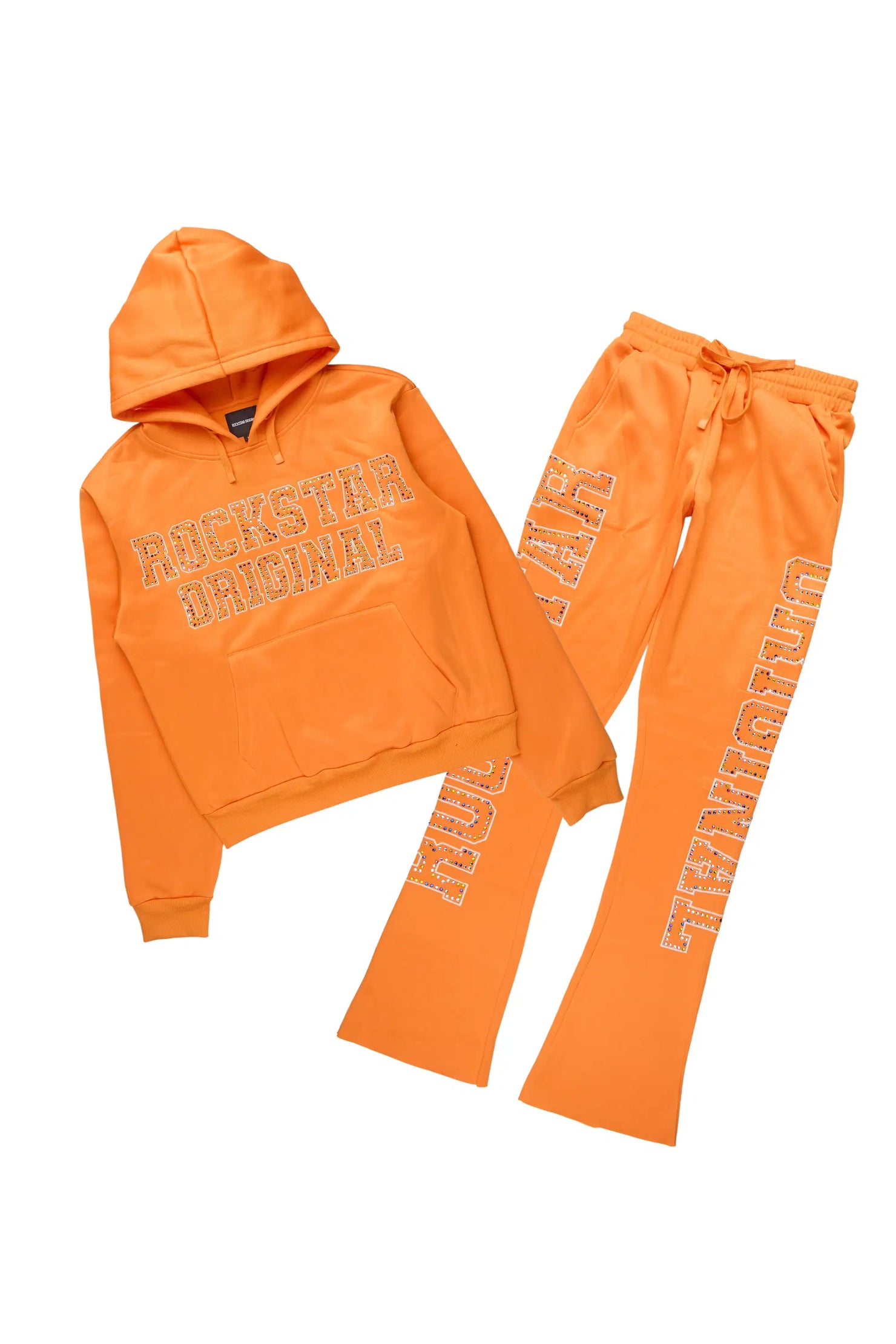 Quianna Orange Rhinestone Stacked Track Set