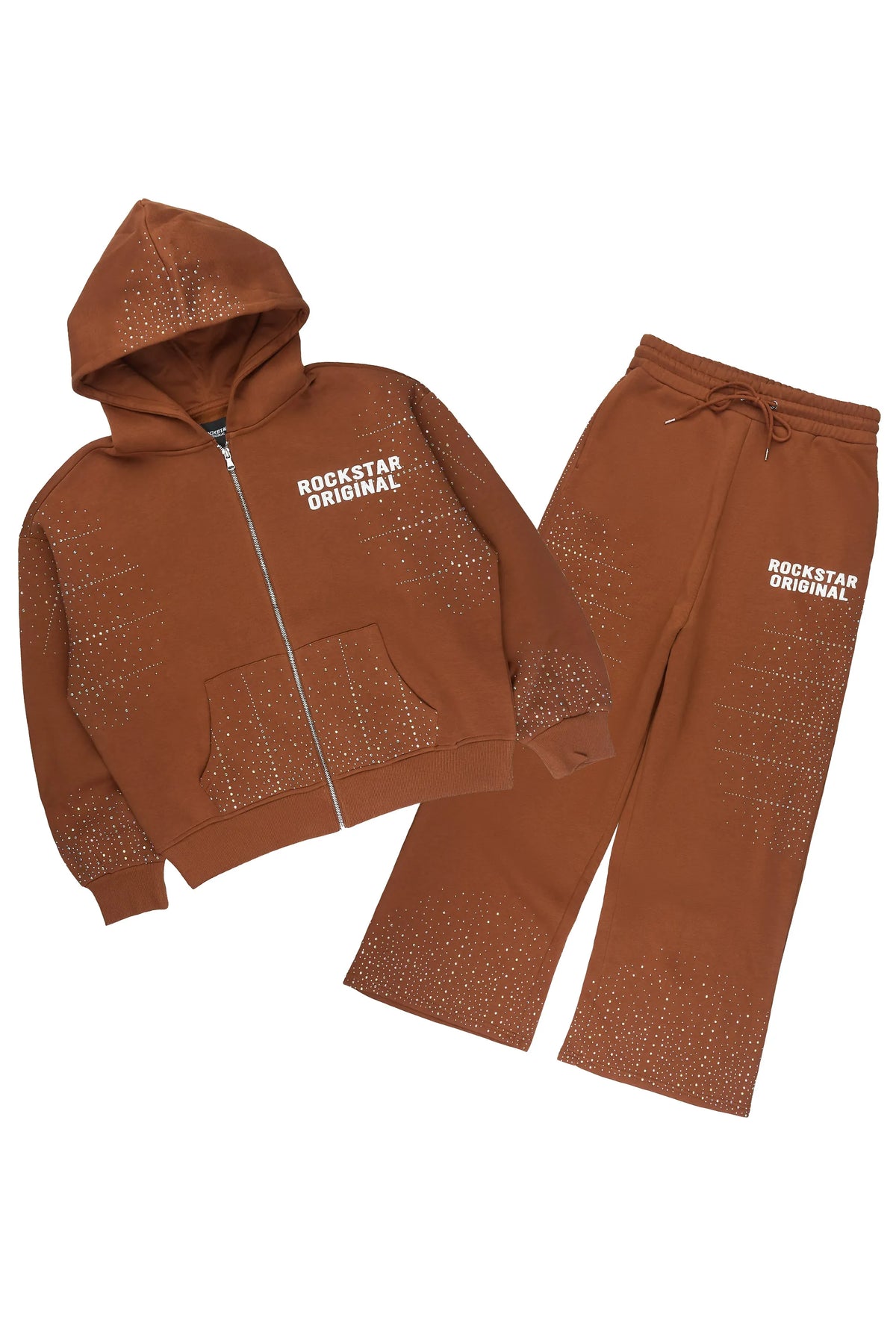 Eoghan Brown Rhinestone Hoodie/Baggy Pant Track Set