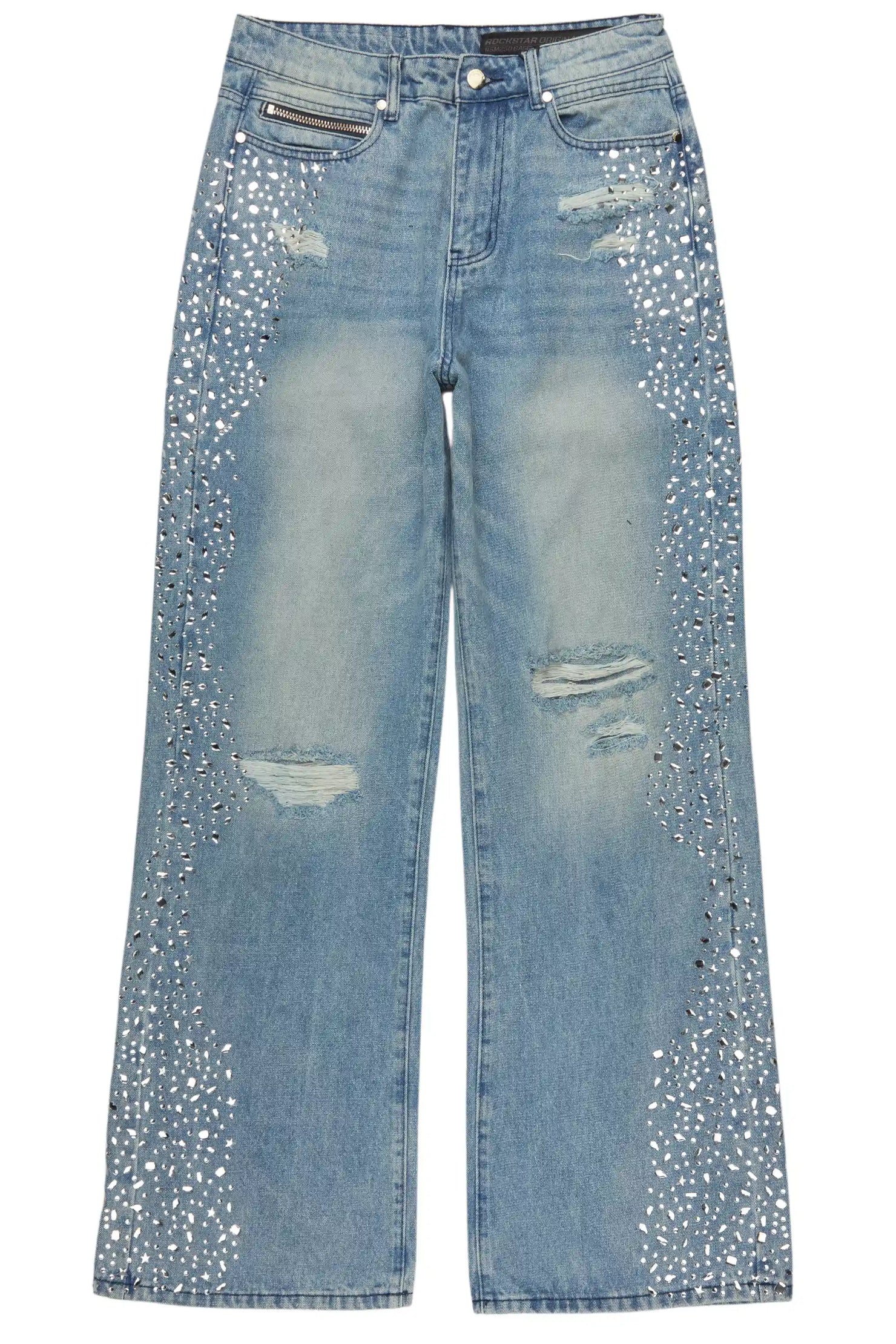 Bolor Blue Rhinestone Baggy Jean