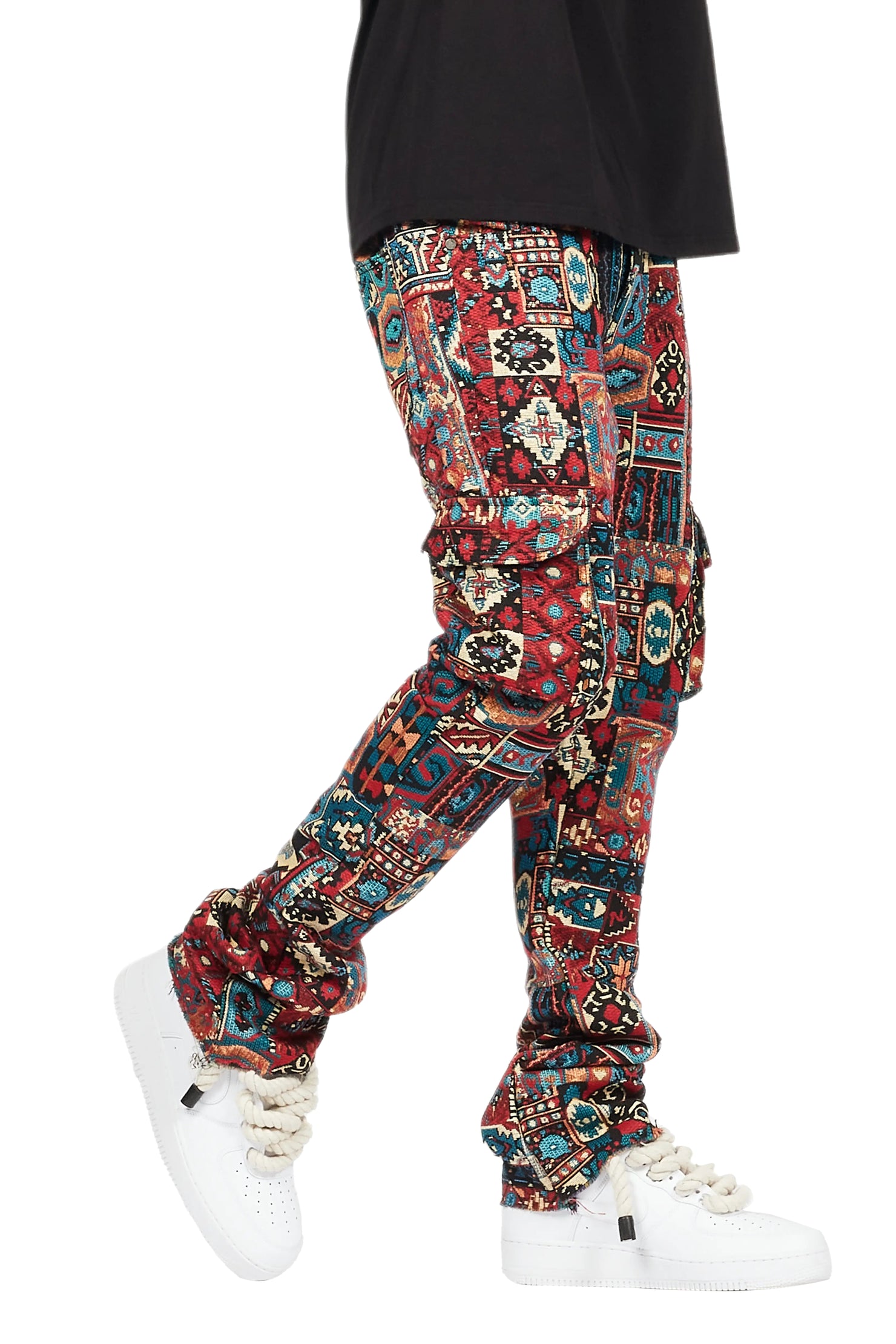 Nard Red Multi Tapestry Stacked Flare Jean