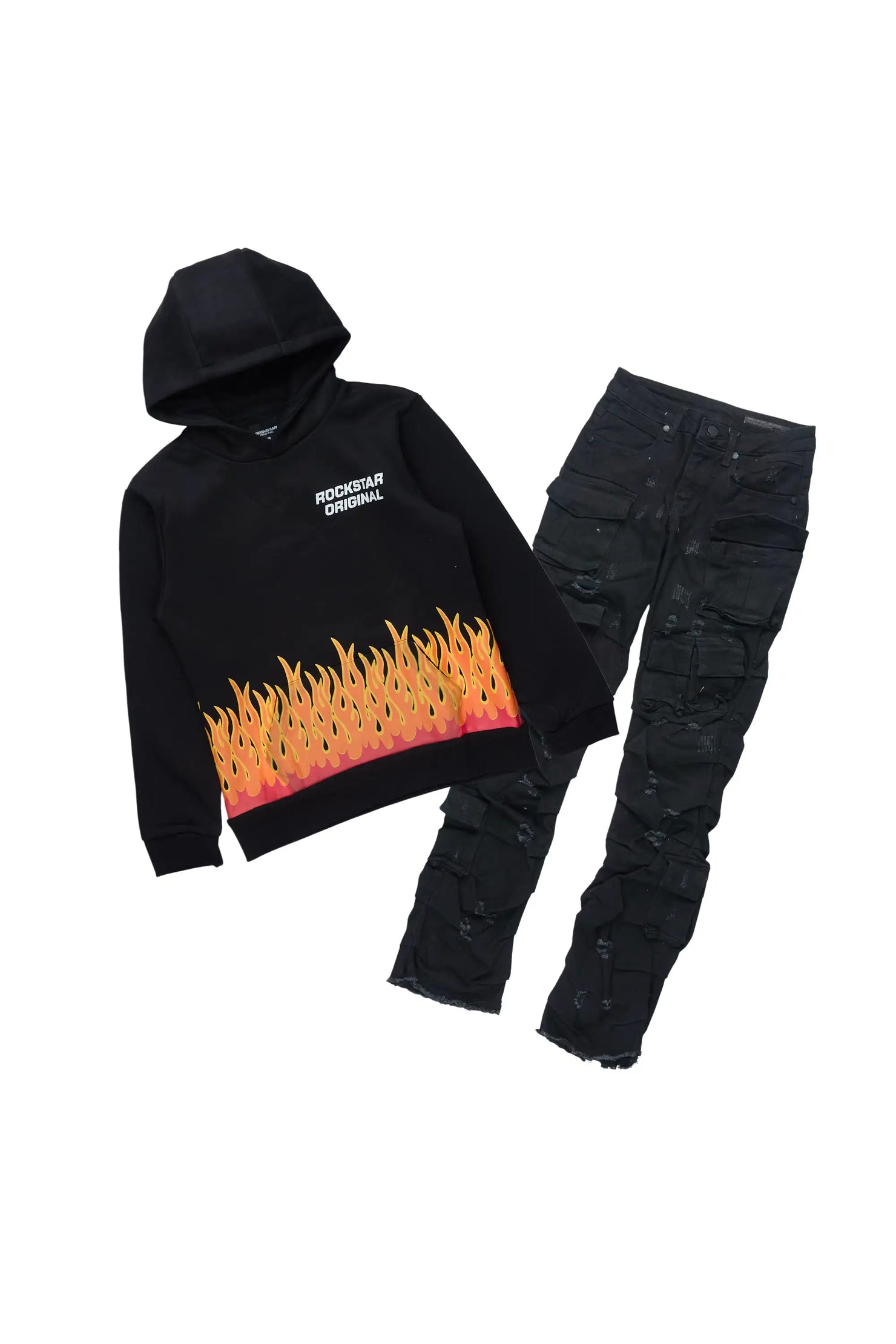 Boys Roeland Black Hoodie & Gentry Black Stacked Jean Set