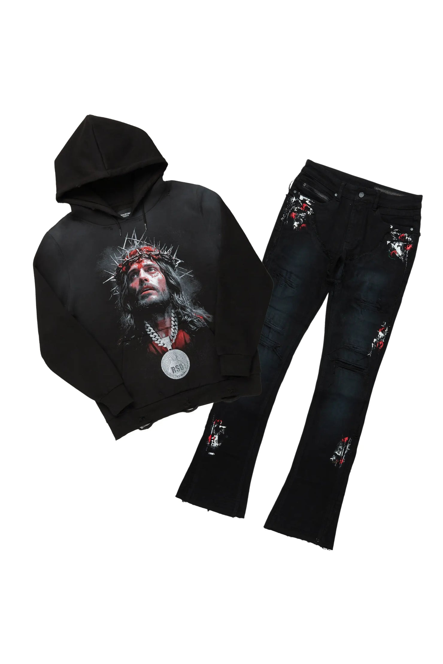 Amina Black Hoodie/Stacked Flare Jean Bundle