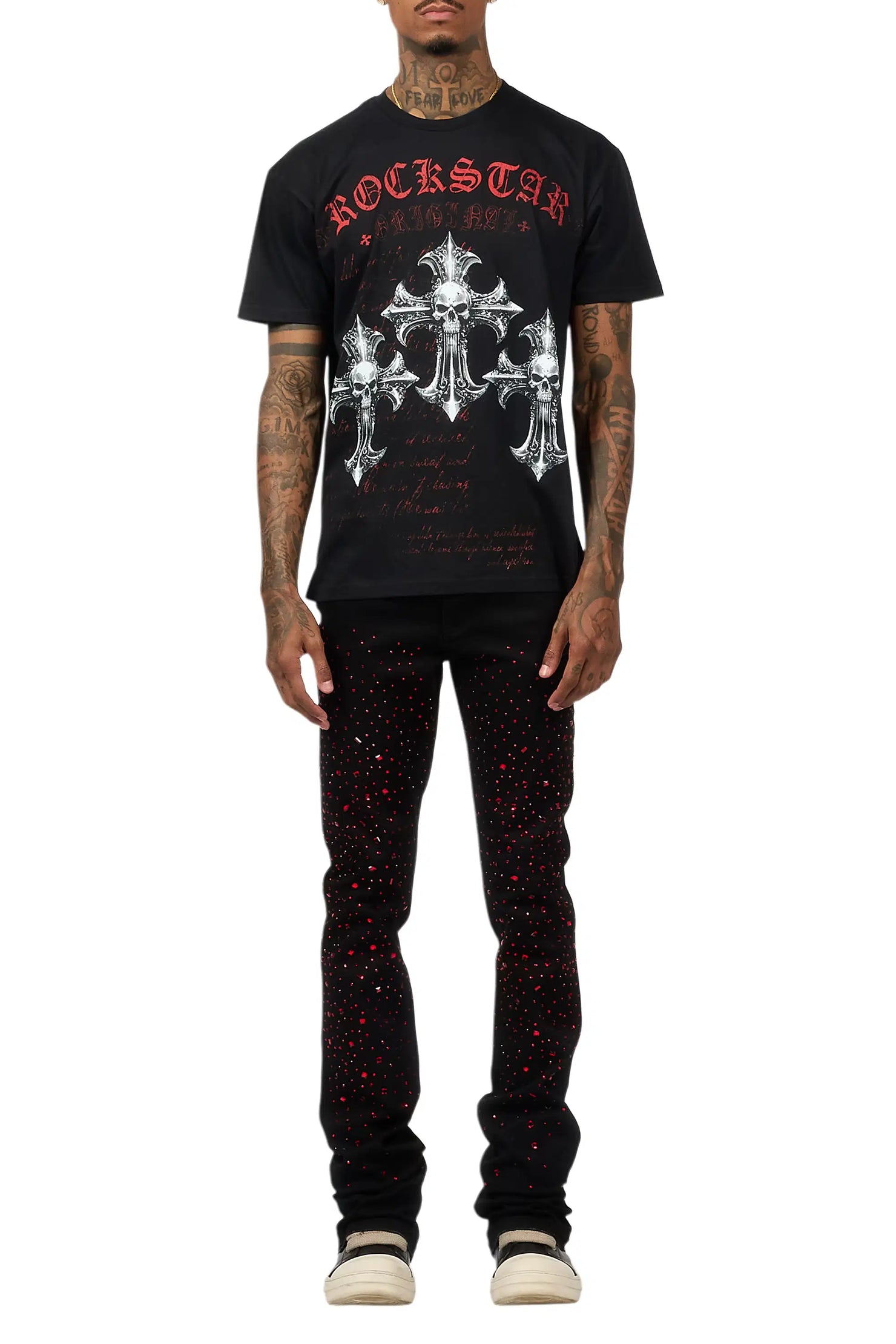 Twinkle Black Rhinestone Stacked Flare Jean