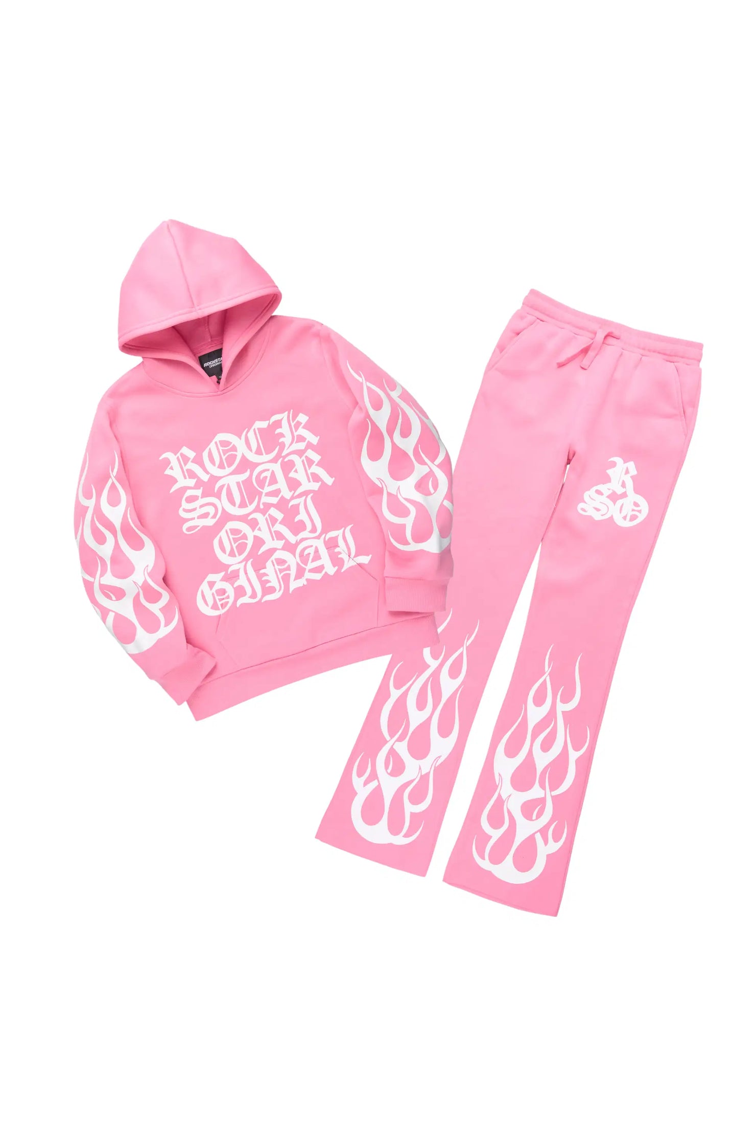 Girls Anisha Pink/White Stacked Track Set