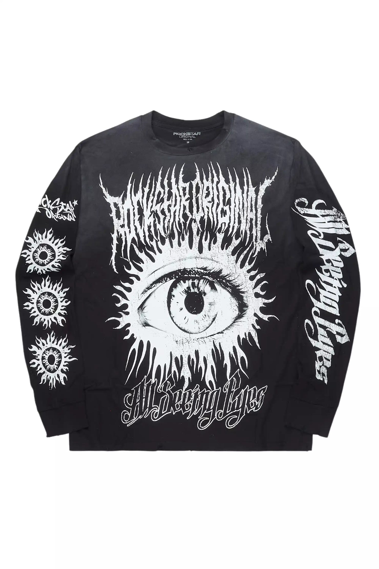 All Seeing Eyes Black Long Sleeve Graphic T-Shirt