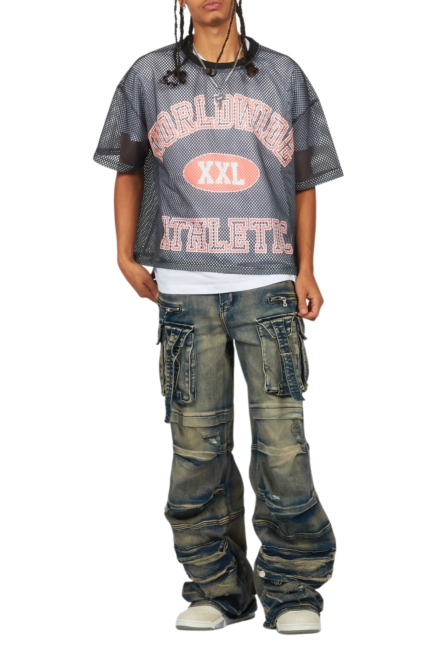 Sabas Black Graphic Crop Top Mesh Jersey