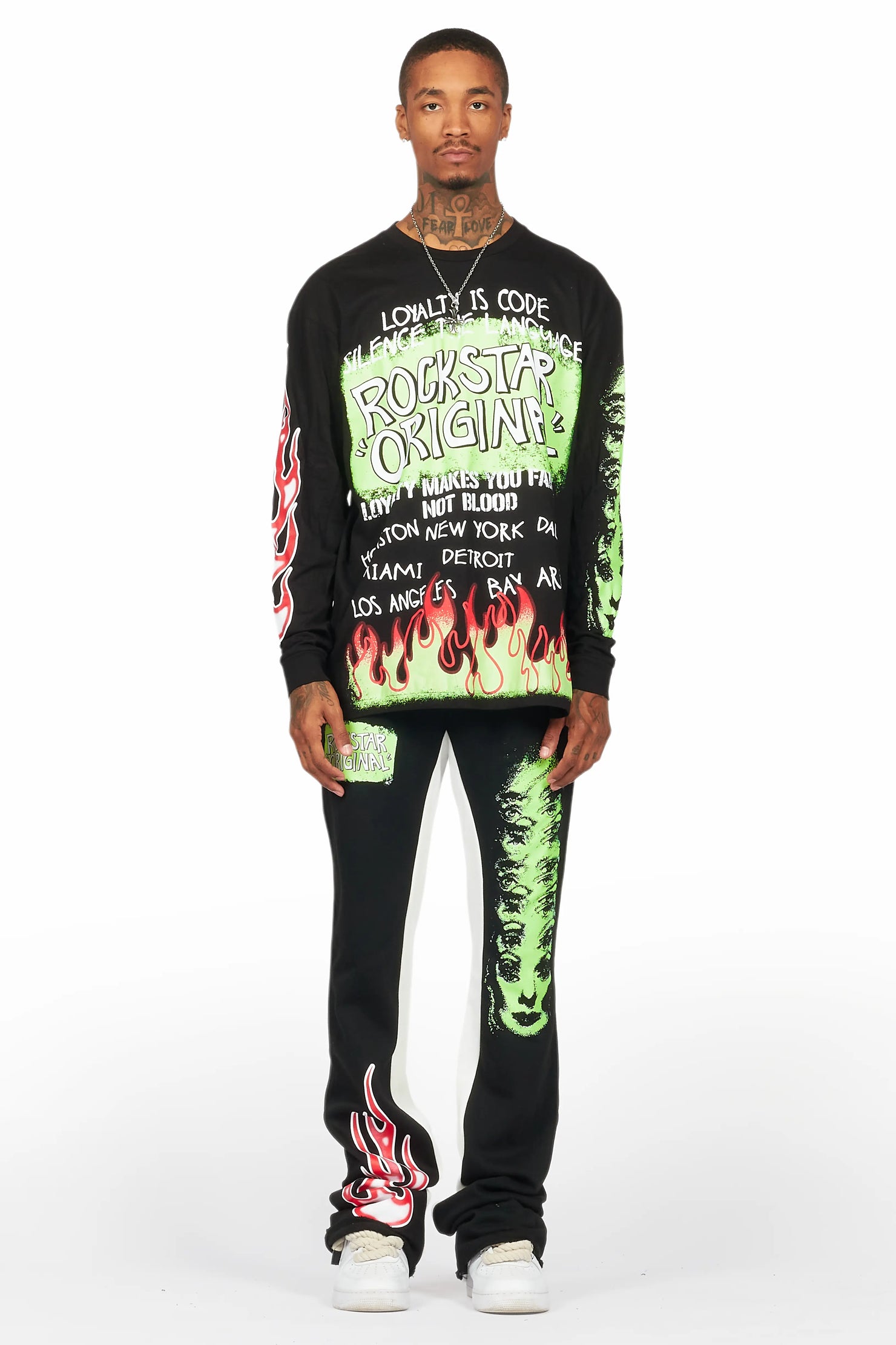 Beno Black Long Sleeve T-Shirt/Baggy Pant Set