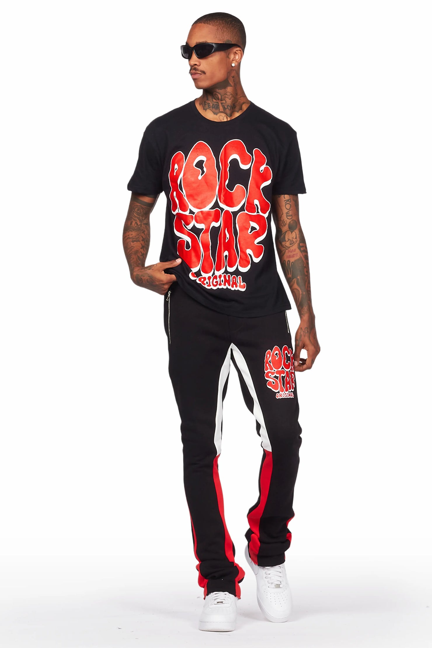 Warblen Black/Red T-Shirt/Stacked Flare Pant Set