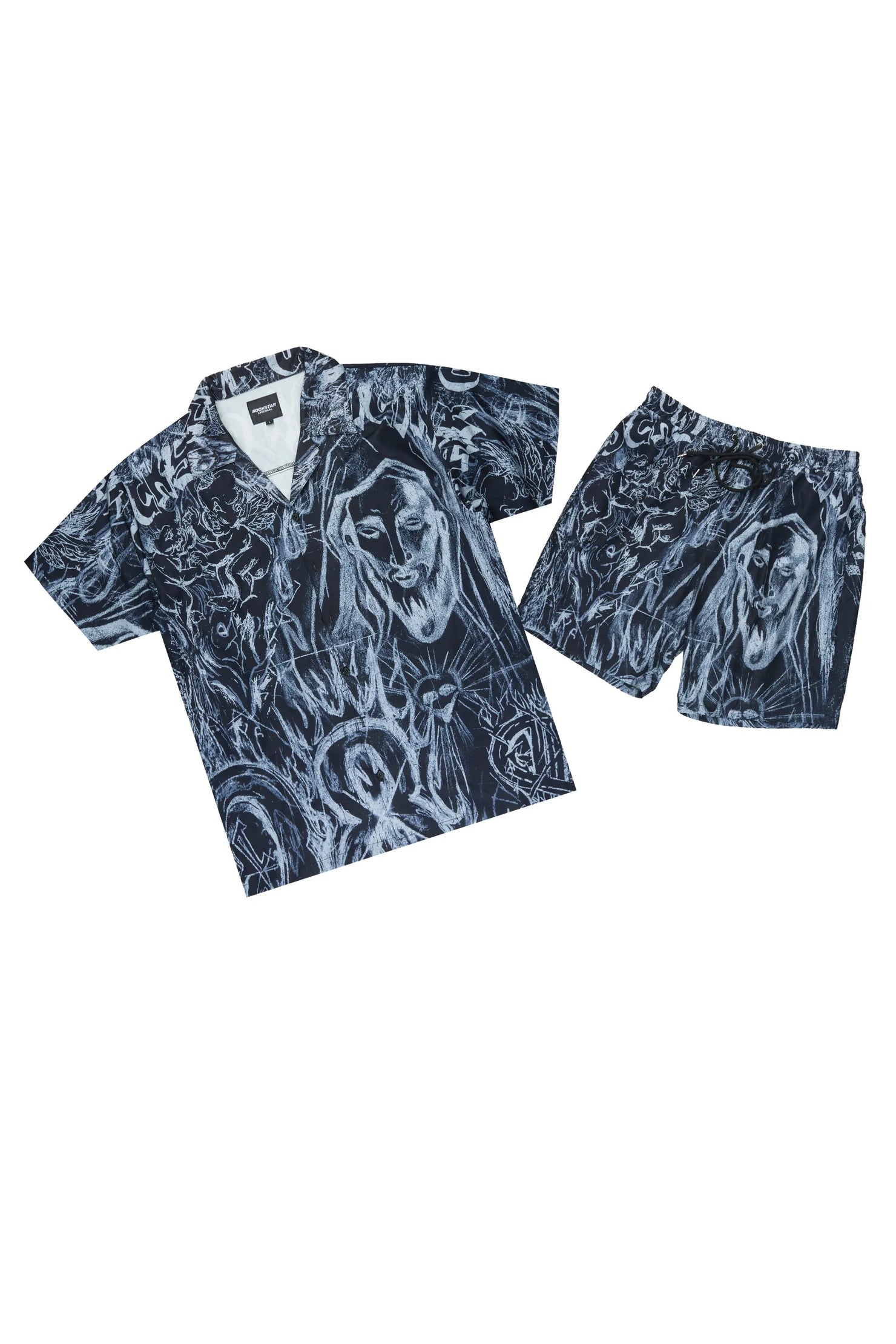 Fenno Black Button Down T-Shirt/Short Set