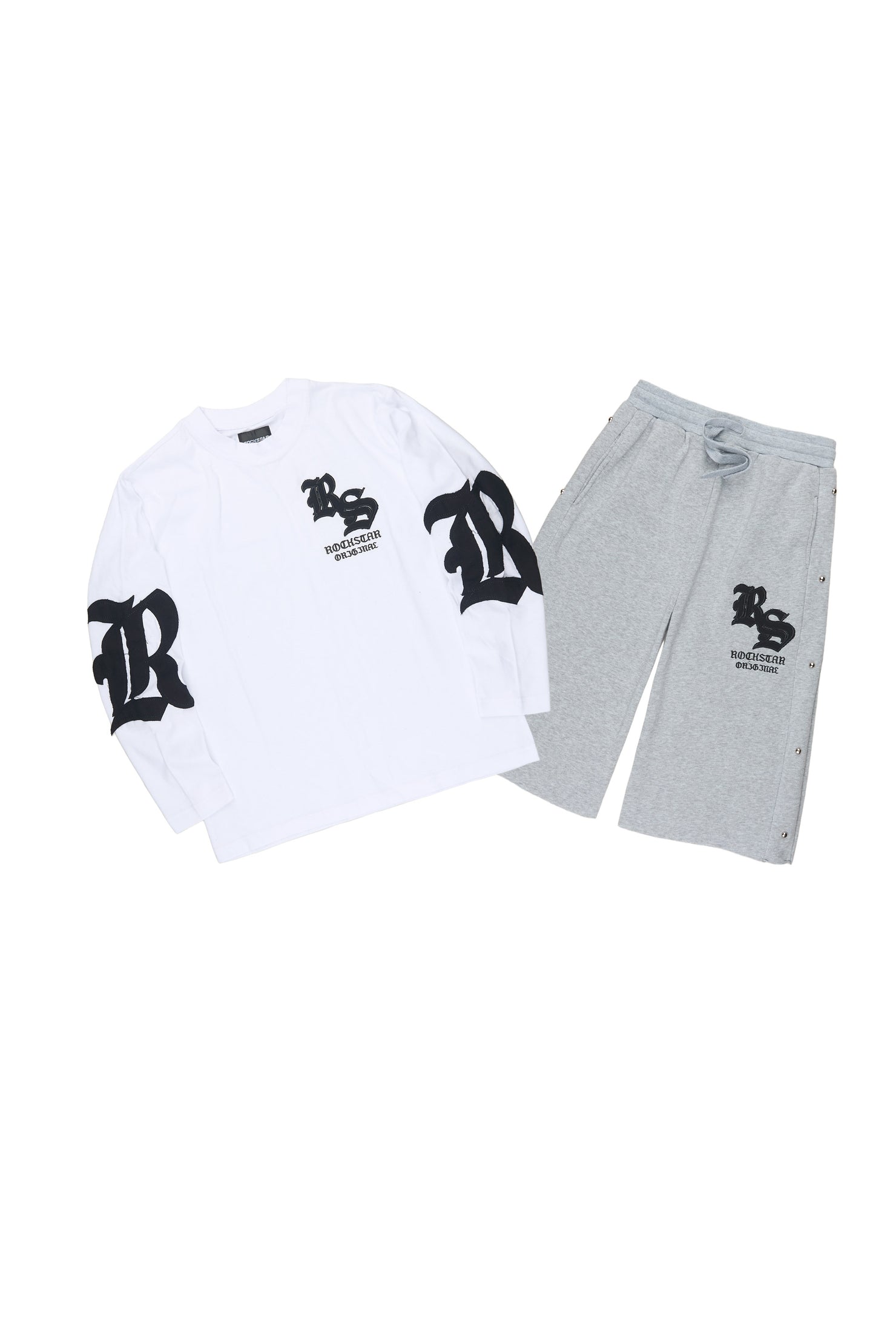 Boys Shire White/Heather Grey L/S T-Shirt Jort Set