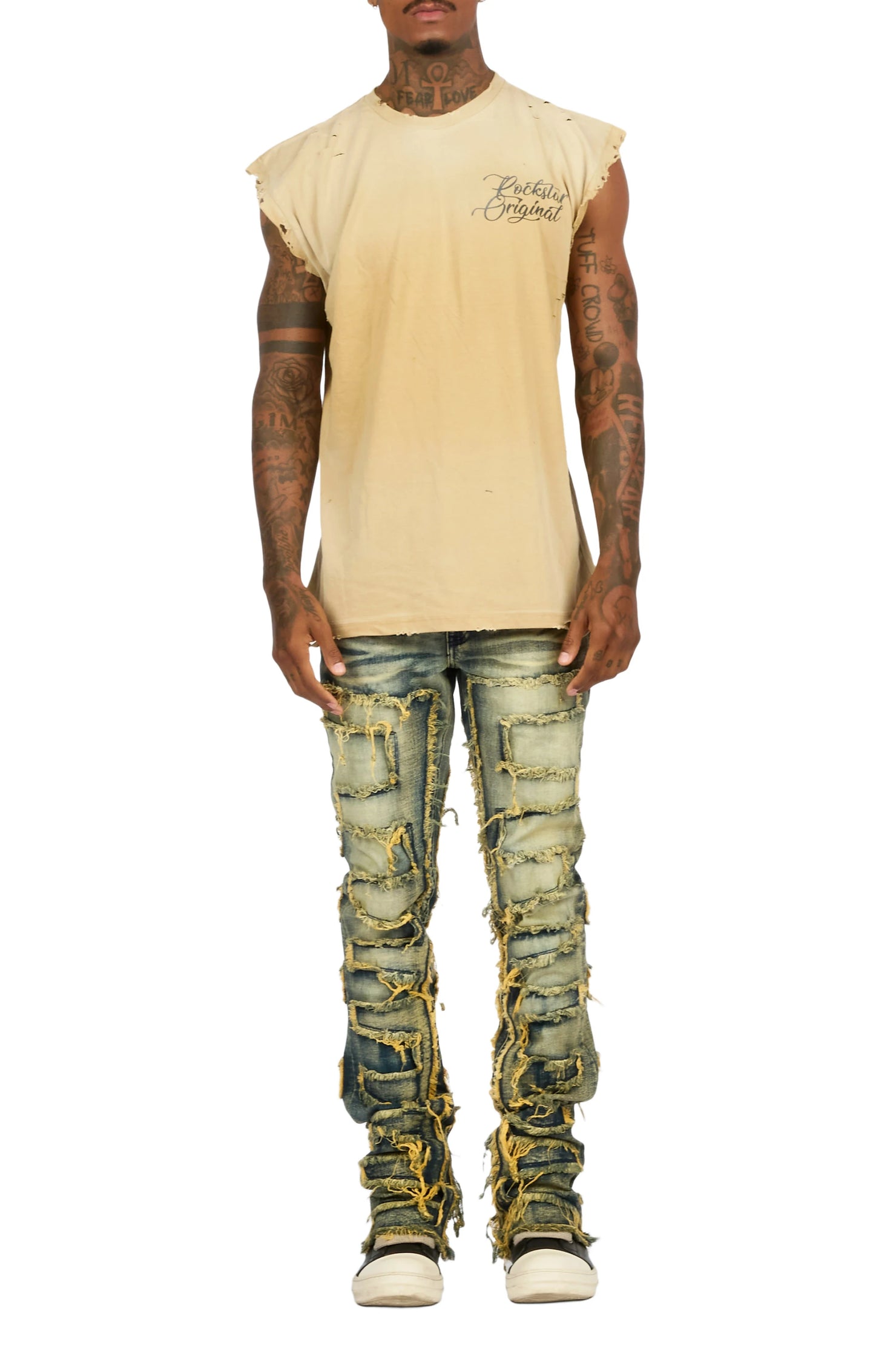 Coupin Sand/Tint Oversized Graphic T-Shirt & Shake Stacked Flare Jean