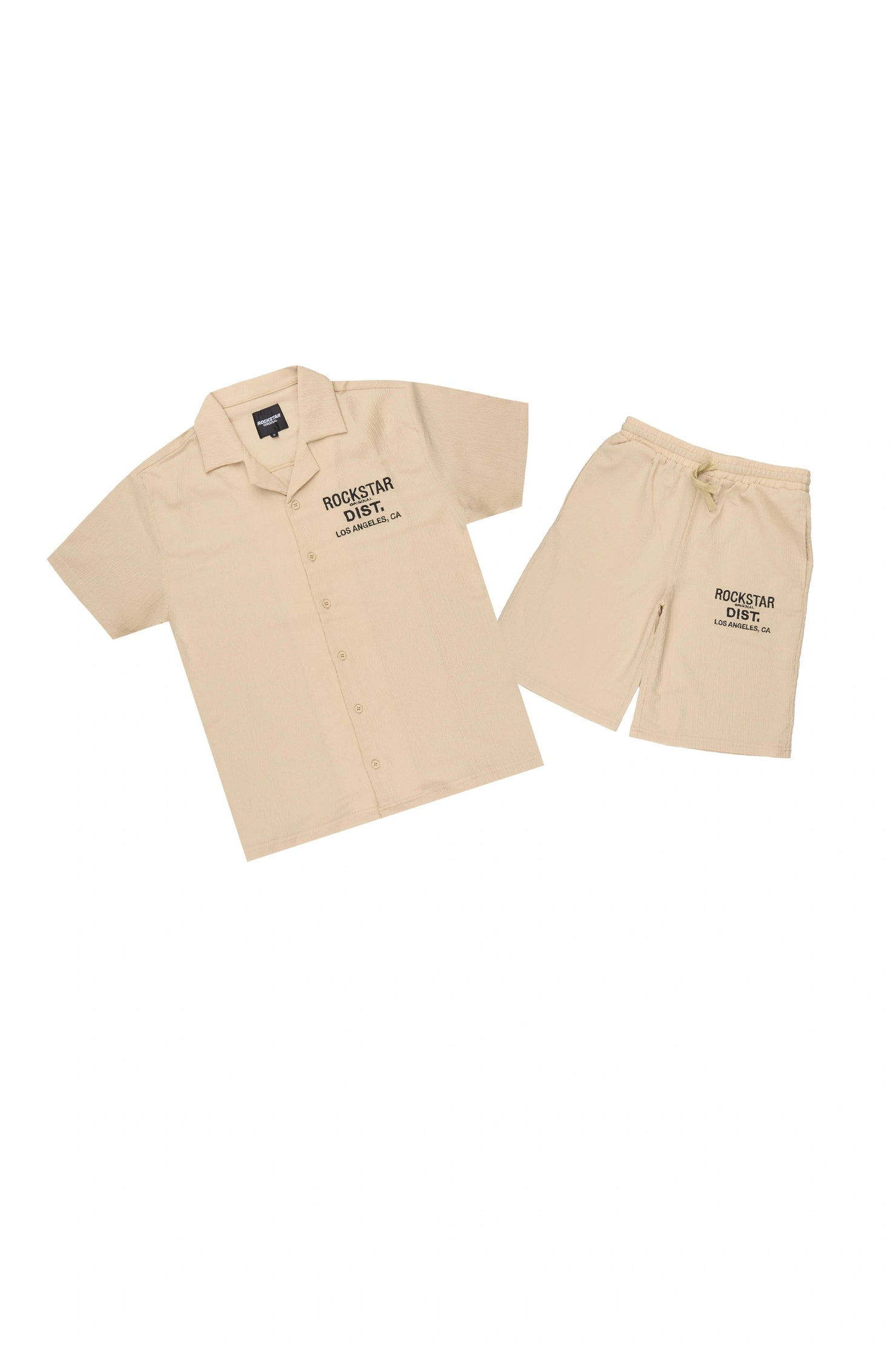 Boys Kason Beige Button Down Shirt/Short Set