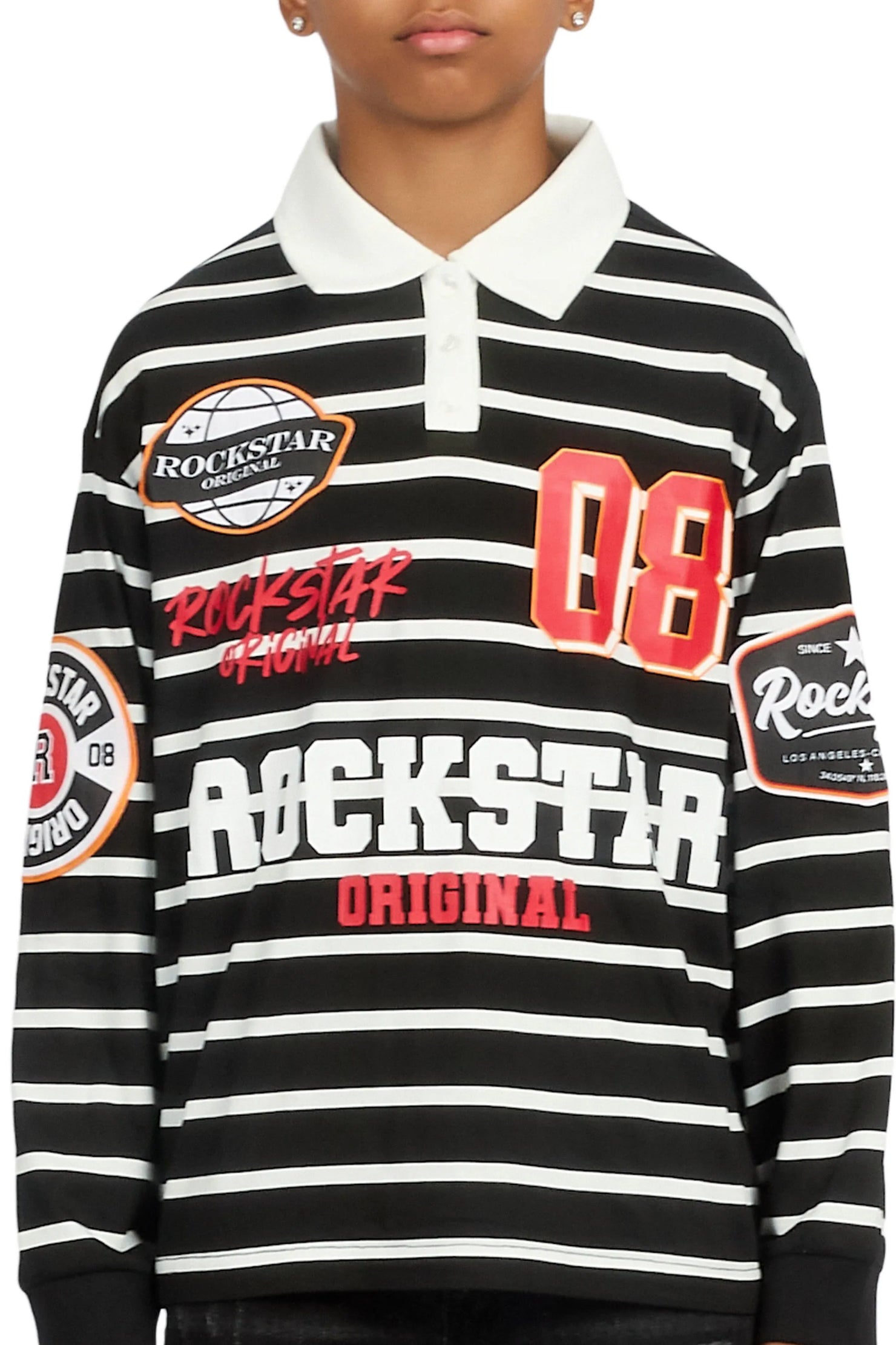 Boys Genis Black/White Long Sleeve Polo