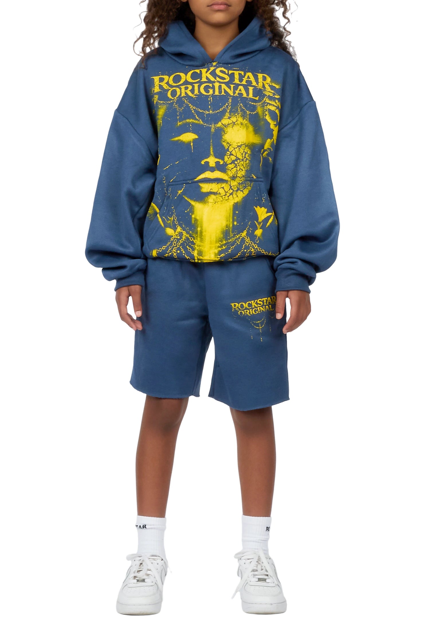 Girls Kairose Navy/Yellow Fleece Hoodie Short set
