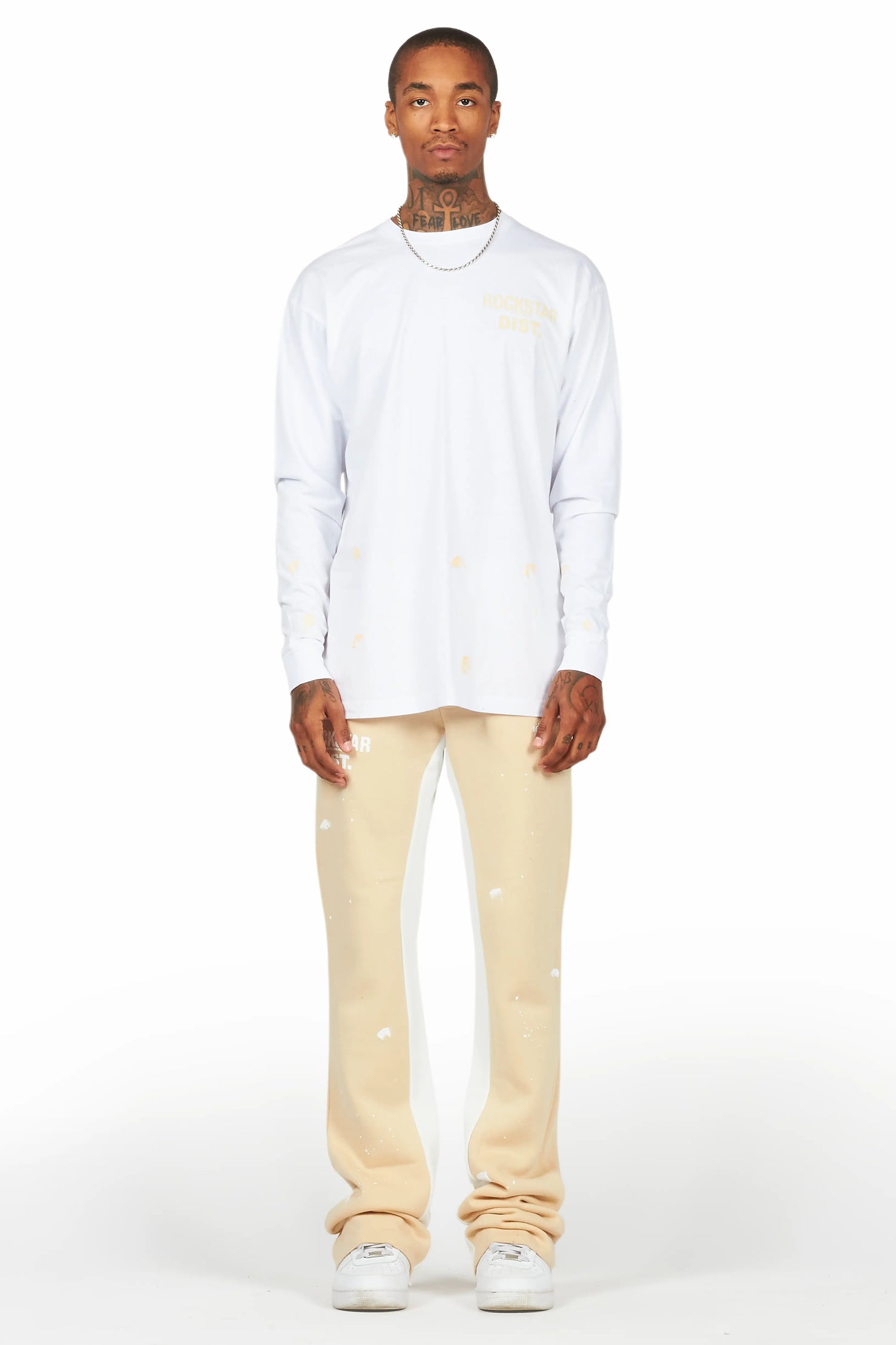 Raffer White/Beige Long Sleeve T-Shirt/Baggy Pant Set