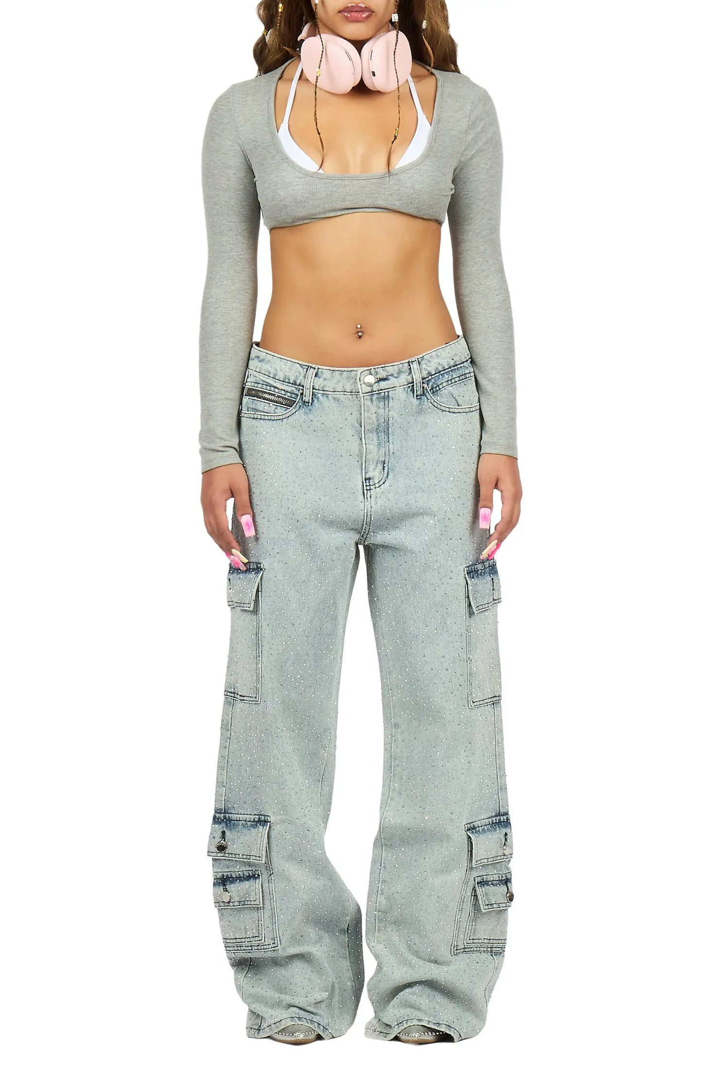 Dominika Light Wash Rhinestone Baggy Fit Jean