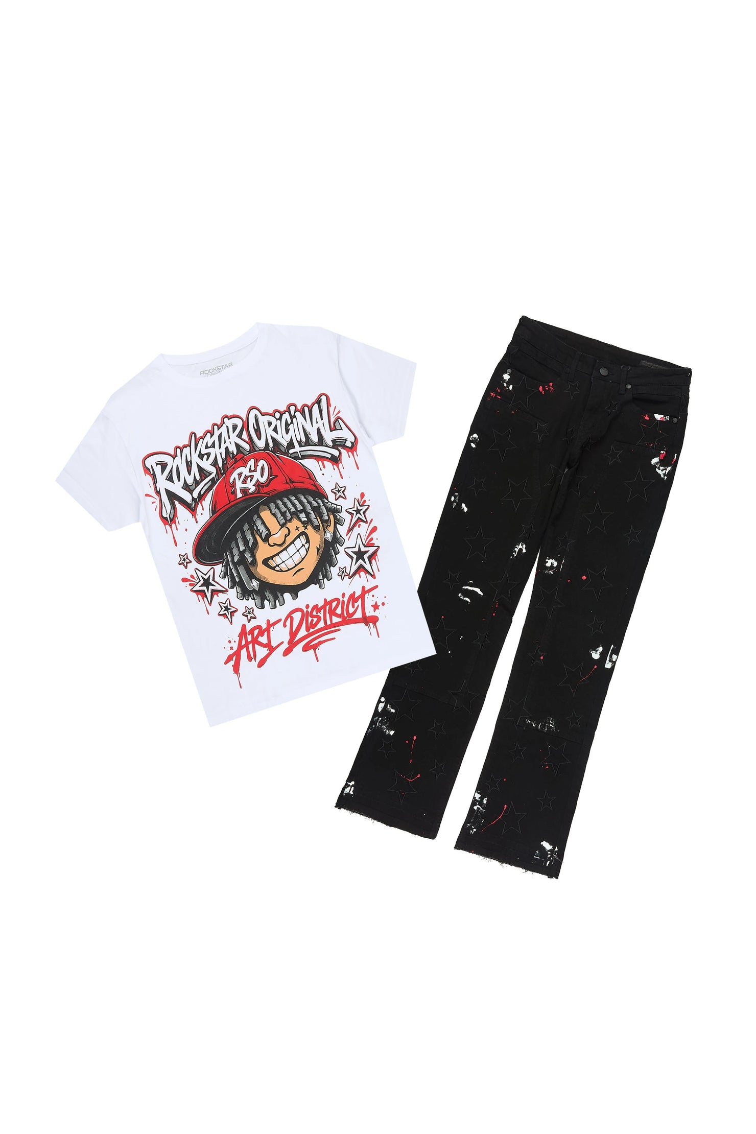 Boys Blade White/Black T-Shirt Stacked Painter Jean Set