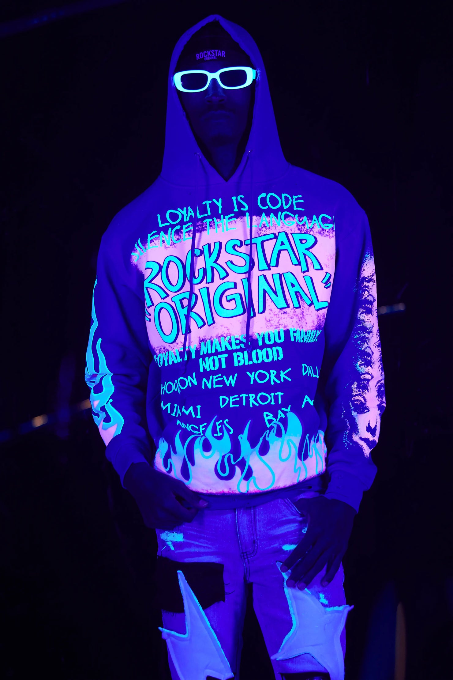 Beno Royal Blue Distressed Graphic Hoodie