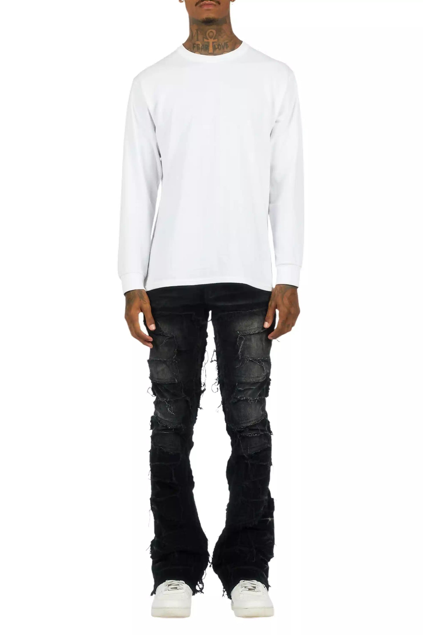 Shake Black Stacked Flare Corduroy Pant