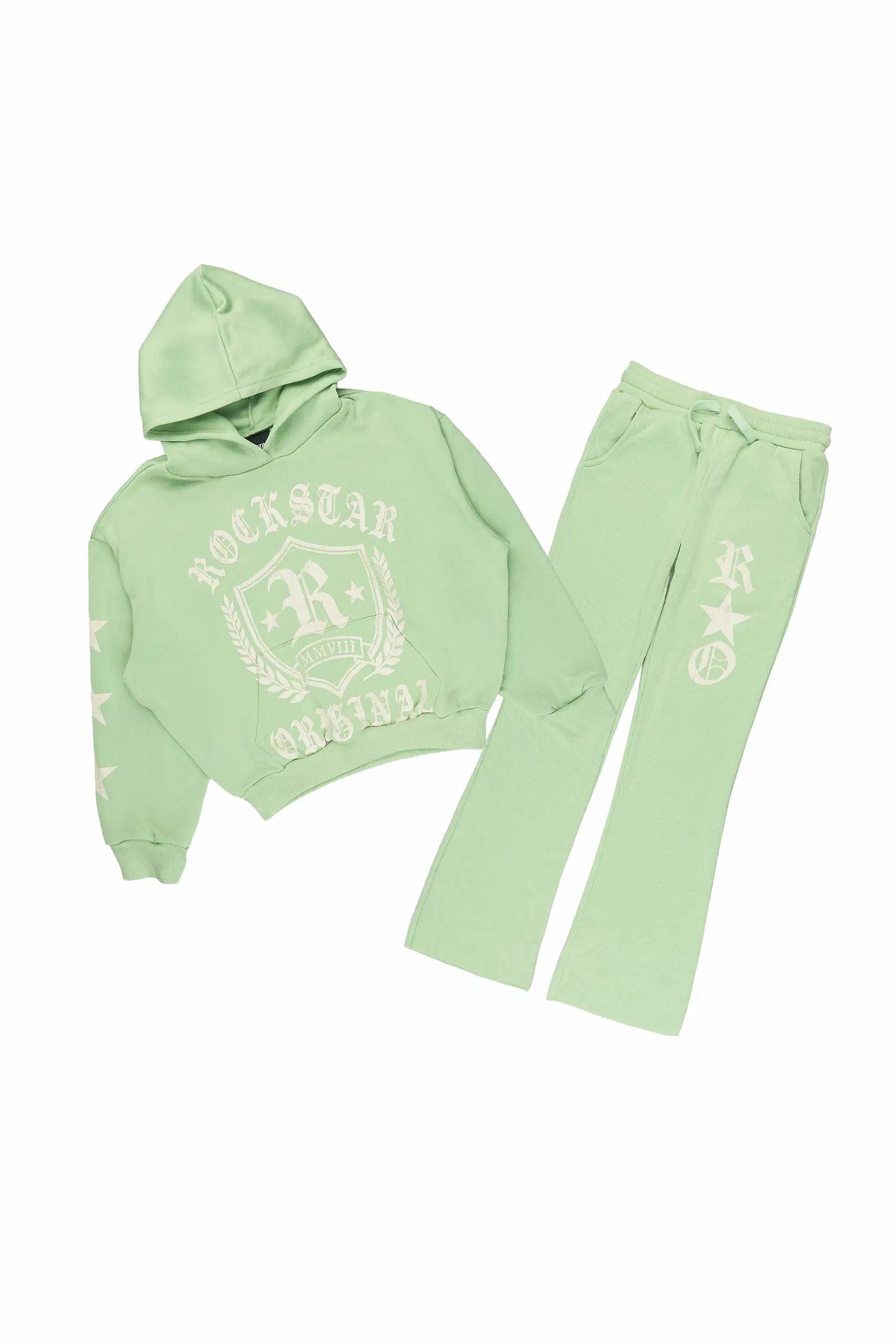 Girls Vesty Light Sage Hoodie Stacked Track Set