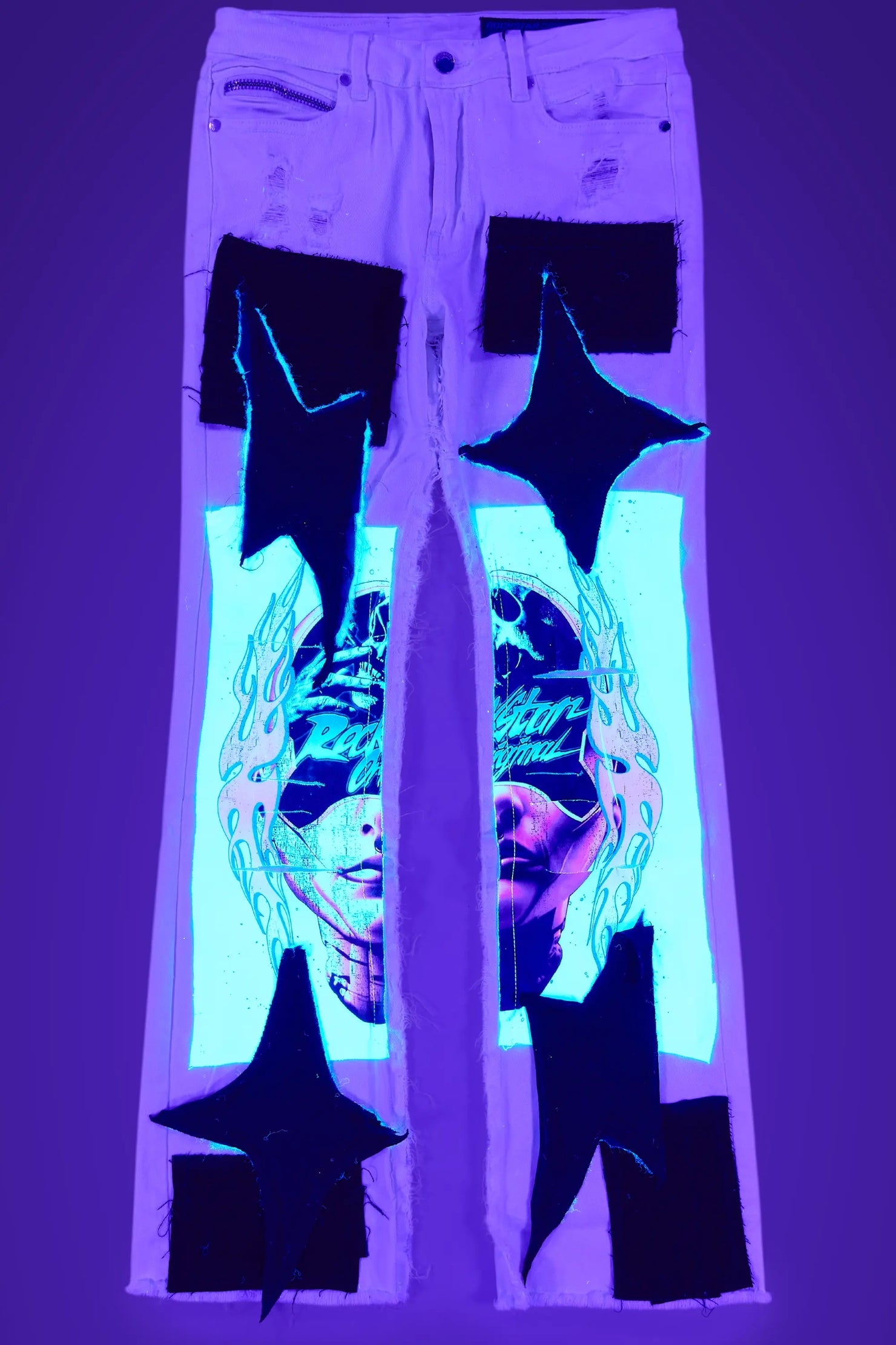 Helios Beige Patchwork Stacked Flare Jean