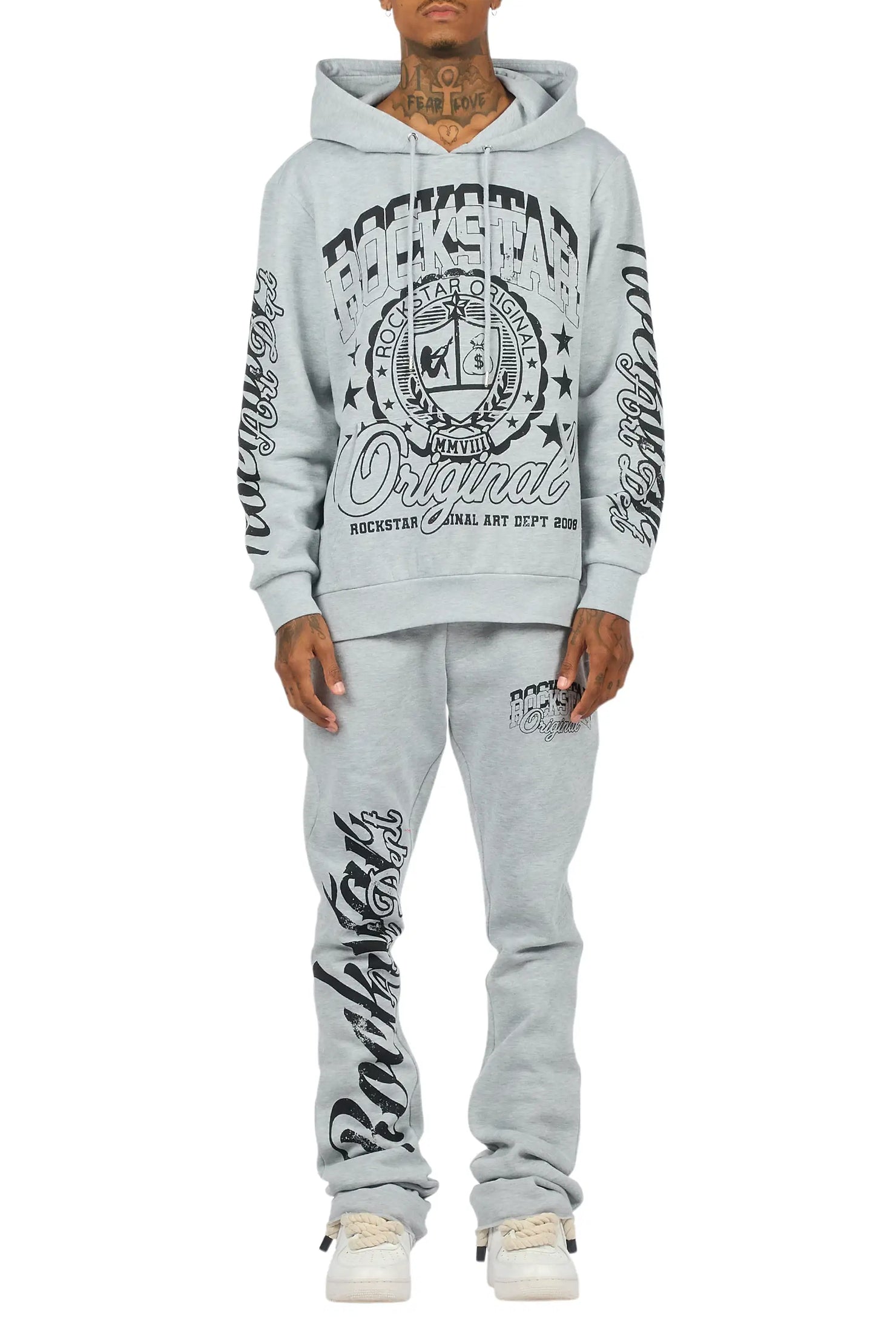 Blazon Heather Grey Hoodie/Stacked Pant Track Set