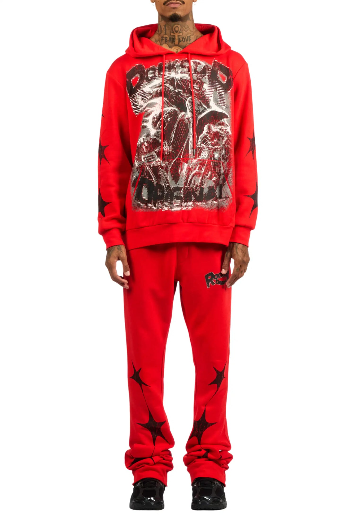 Trezno Red Hoodie/Stacked Pant Track Set