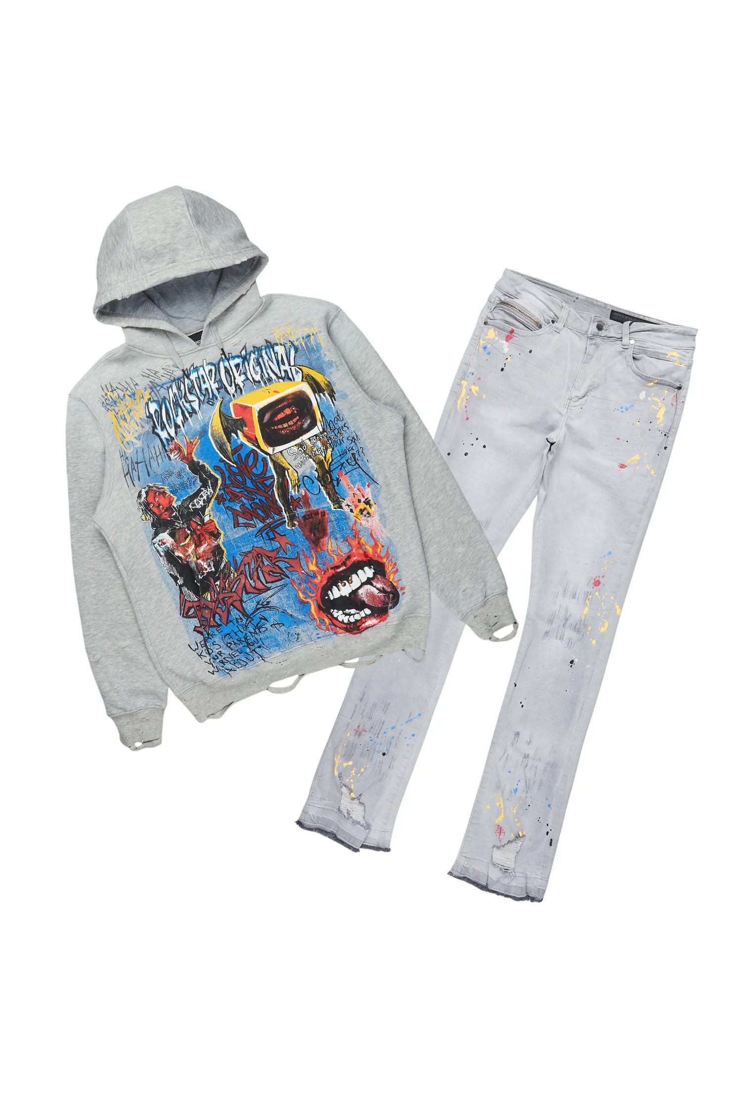 Yooz Grey Hoodie/Stacked Flare Jean Bundle