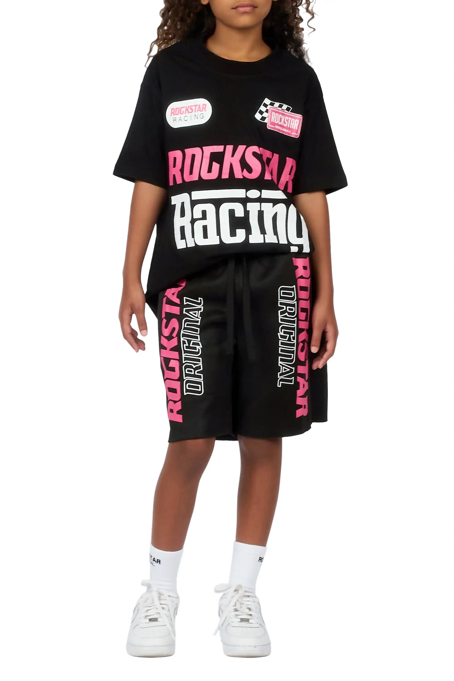 Girls Tarie Black Oversized T-Shirt Short Set