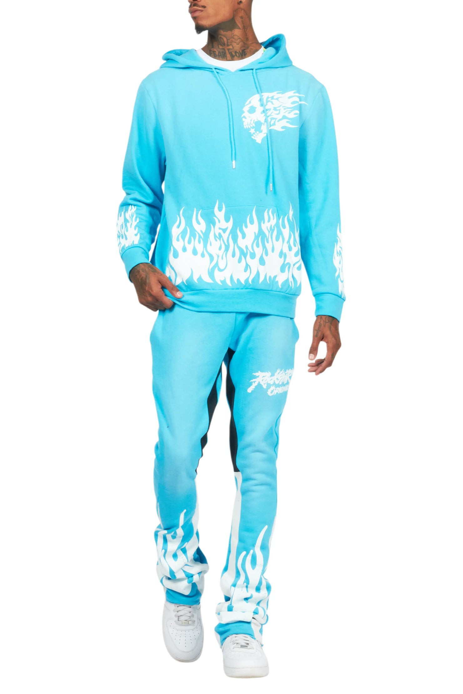Bubble Blue Stacked Flare Hoodie Track Set