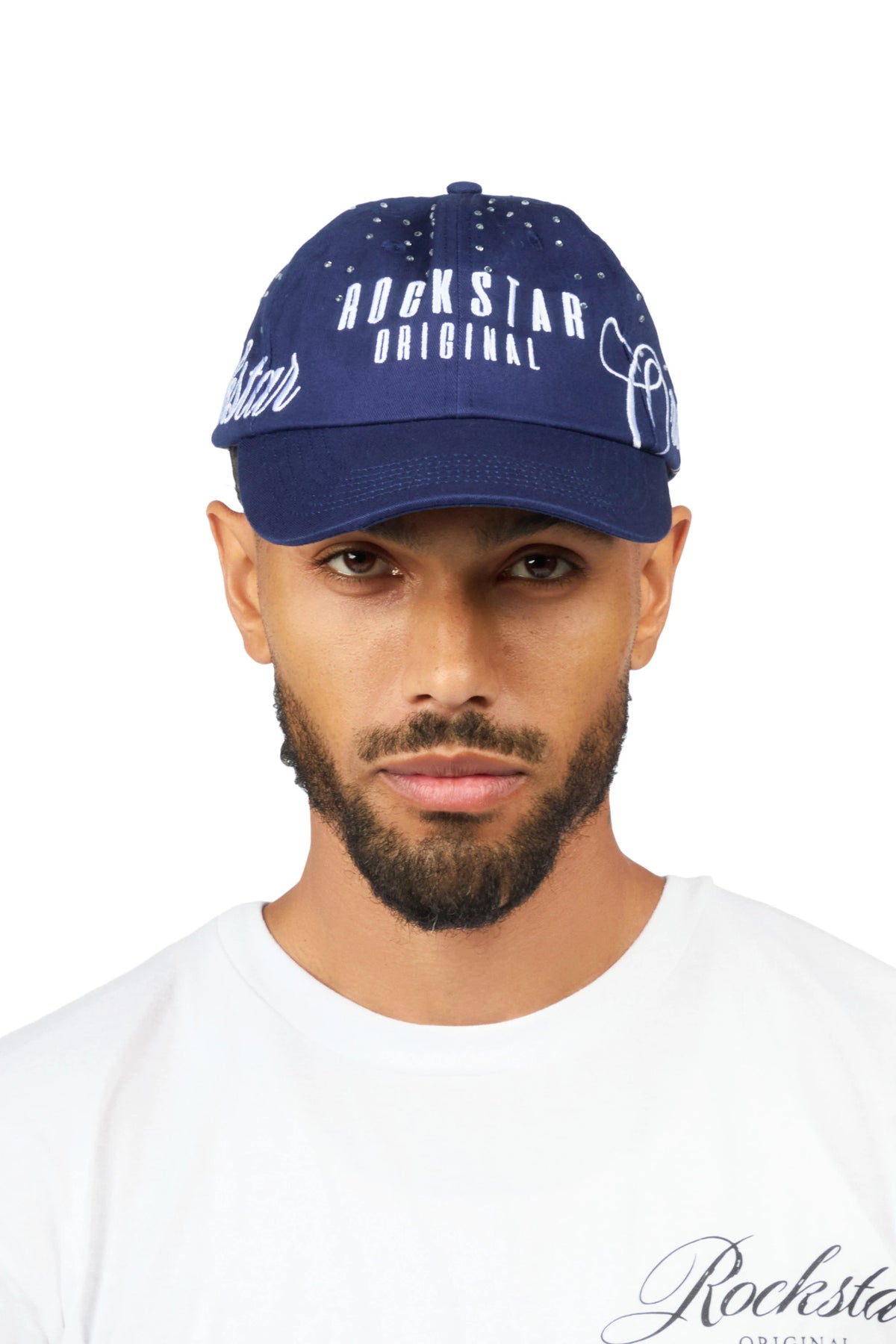Estana Navy Rhinestone Trucker Hat