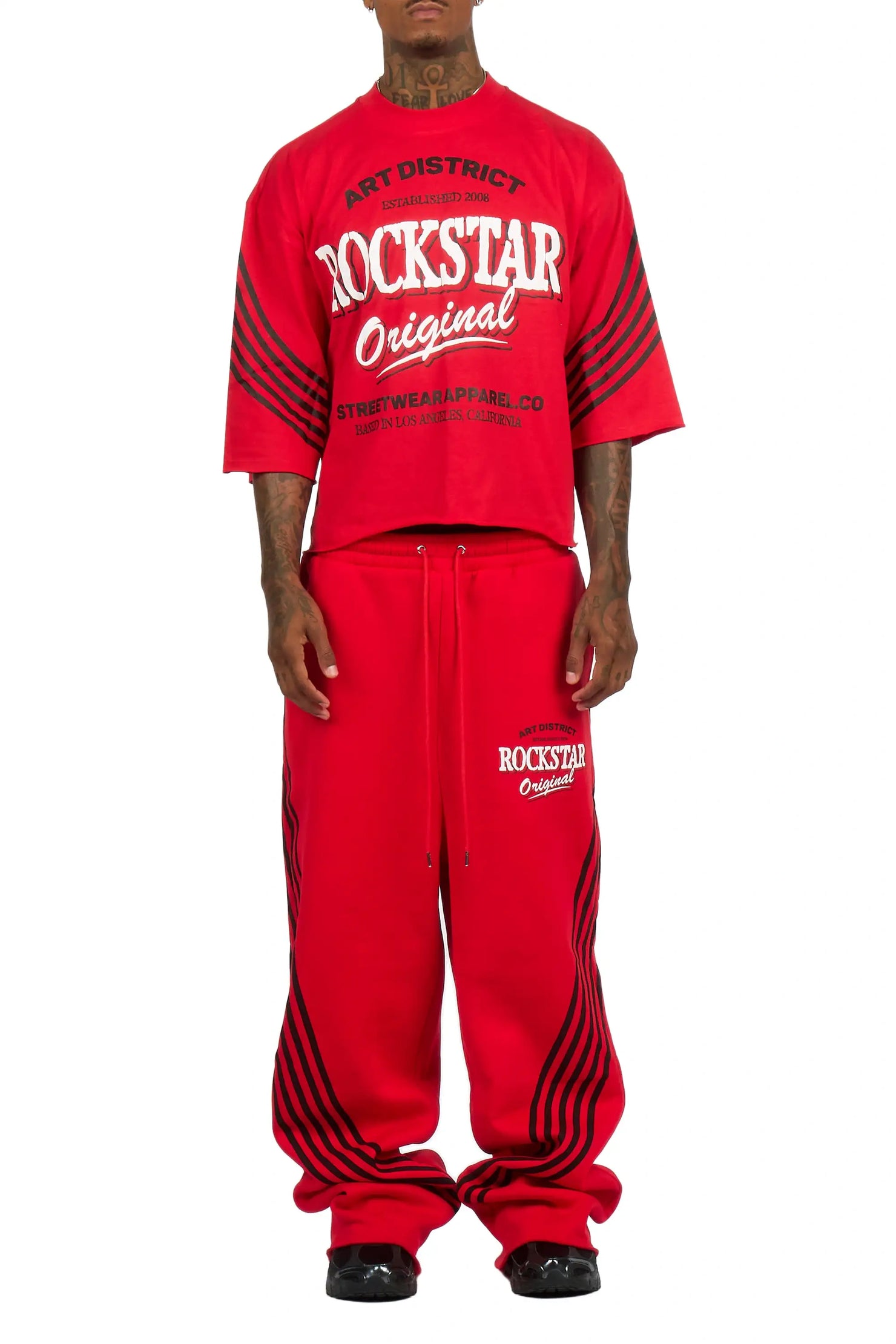 Soe Red T-Shirt/Double Waisted Relaxed Track Set