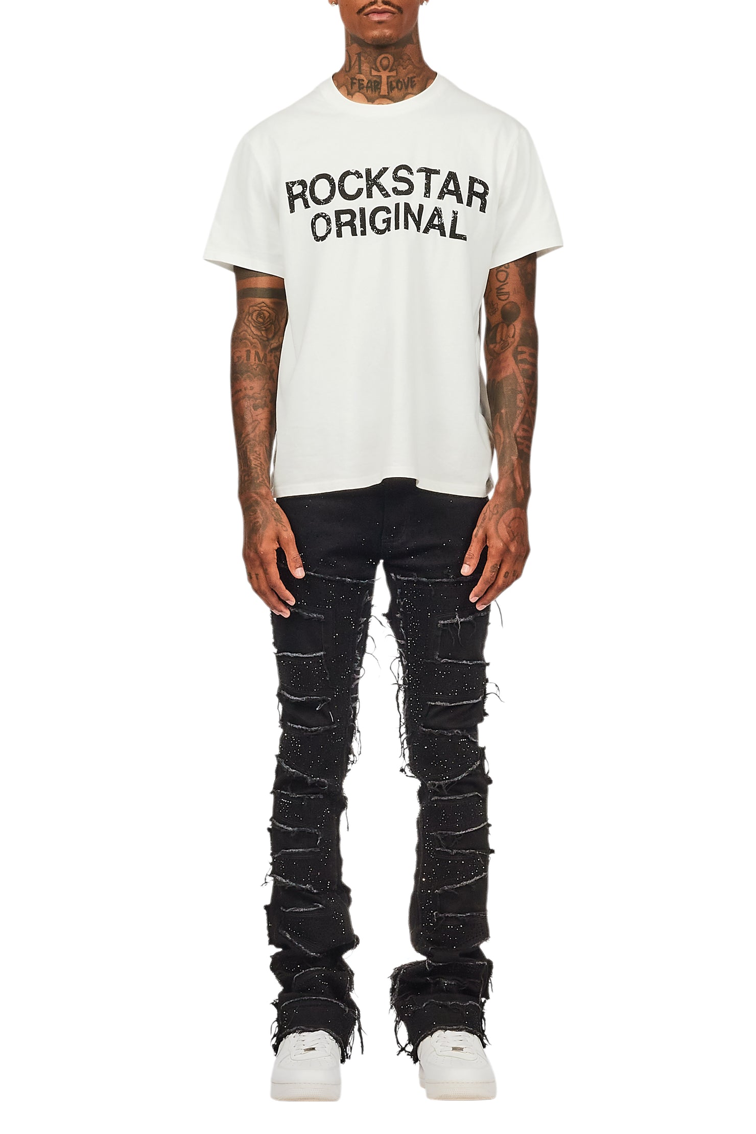 Shake Black Rhinestone Stacked Flare Jean