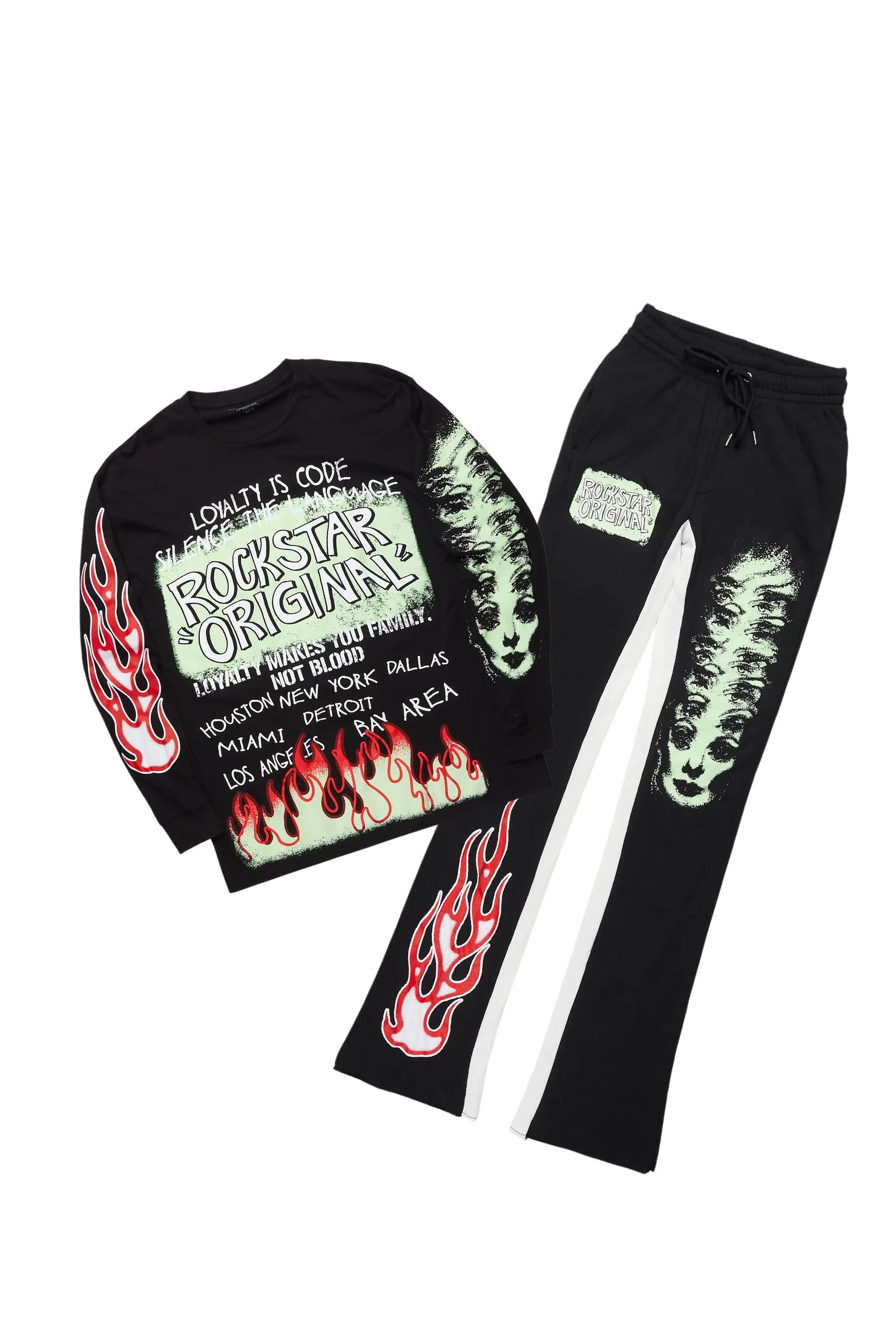 Beno Black Long Sleeve T-Shirt/Baggy Pant Set