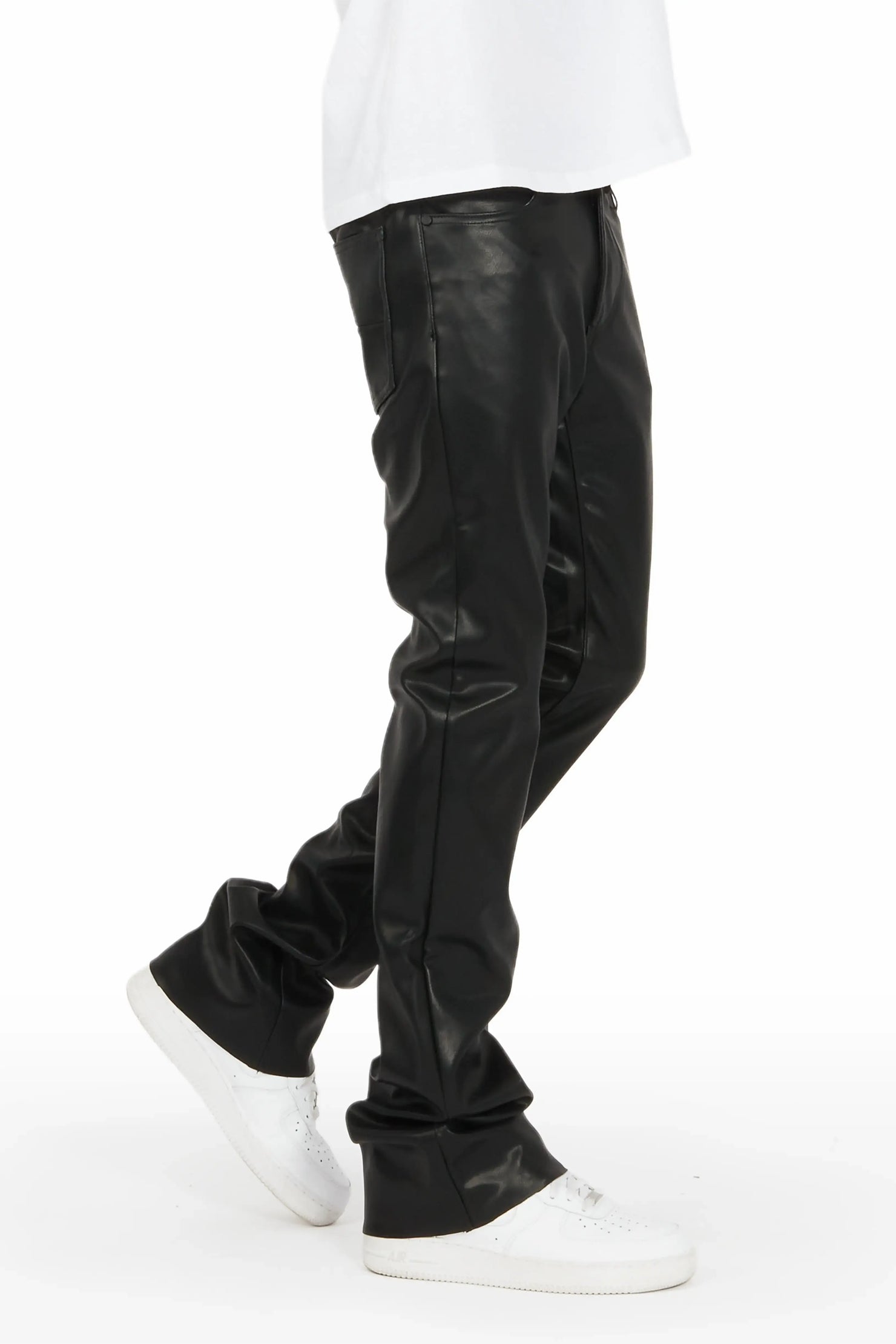 Ricky Black Faux Leather Stacked Jean