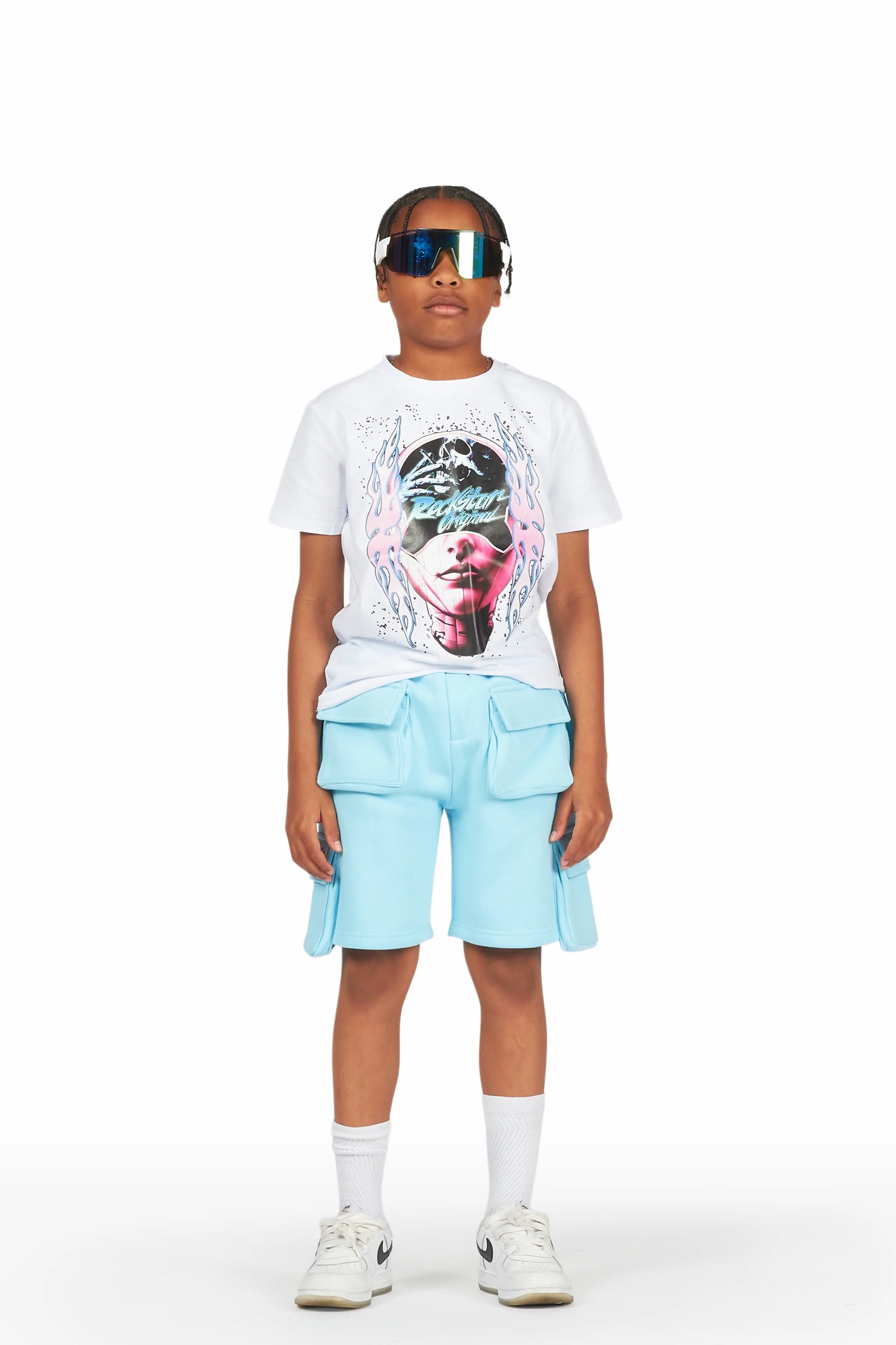 Boys Fume White/Blue T-Shirt Short Set