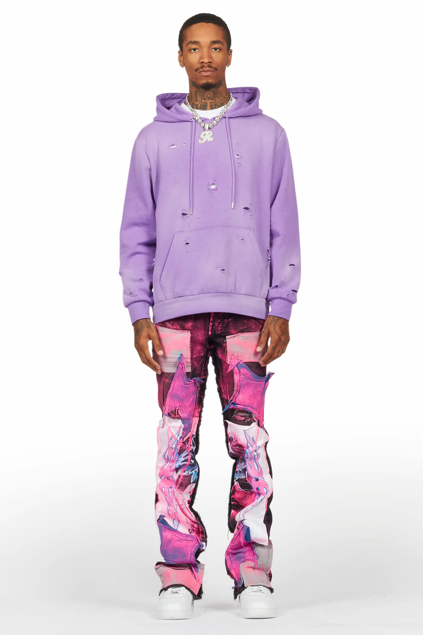 Helki Black/Pink Roller Paint Stacked Flare Jean