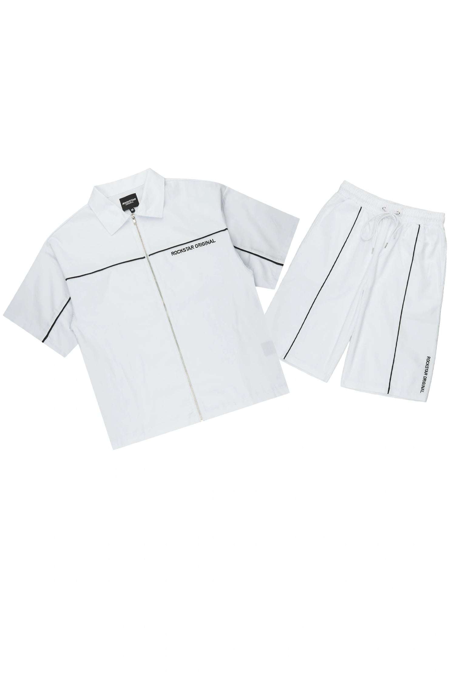 Izan White Zip Up Short Sleeve Twill Short Set