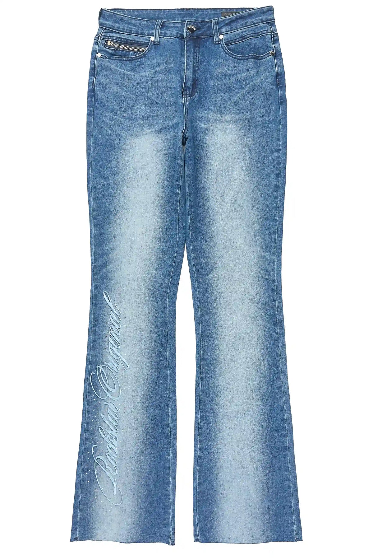 Calisa Med.Wash Rhinestone Stacked Flare Jean