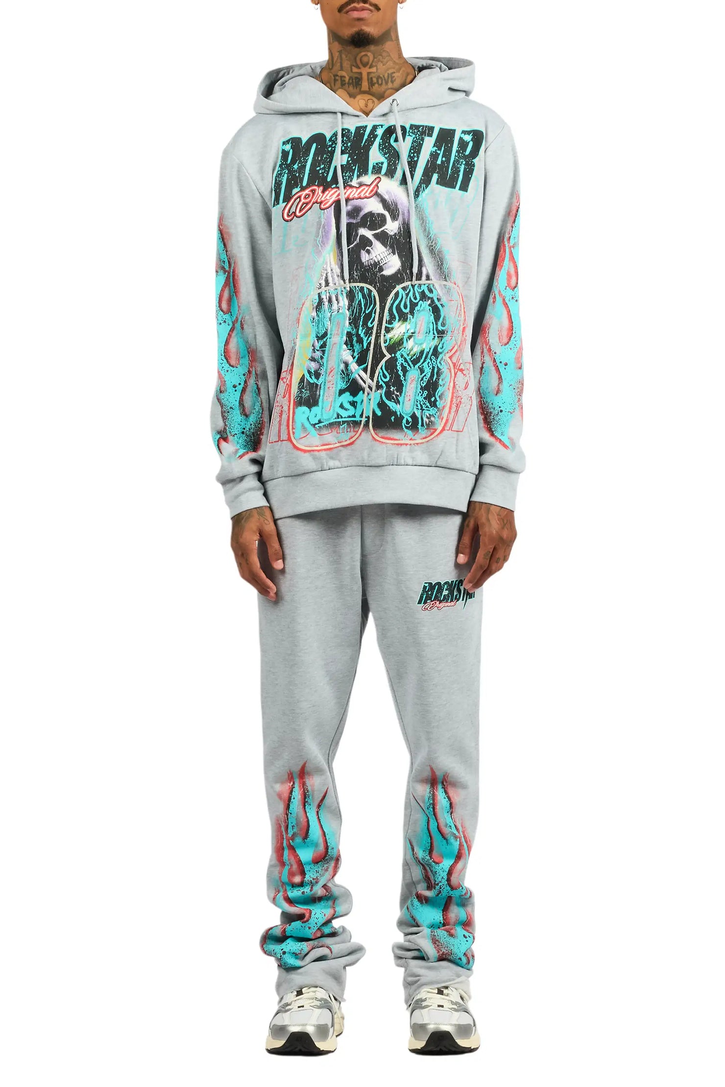 Kruz Heather Grey Hoodie/Stacked Pant Track Set