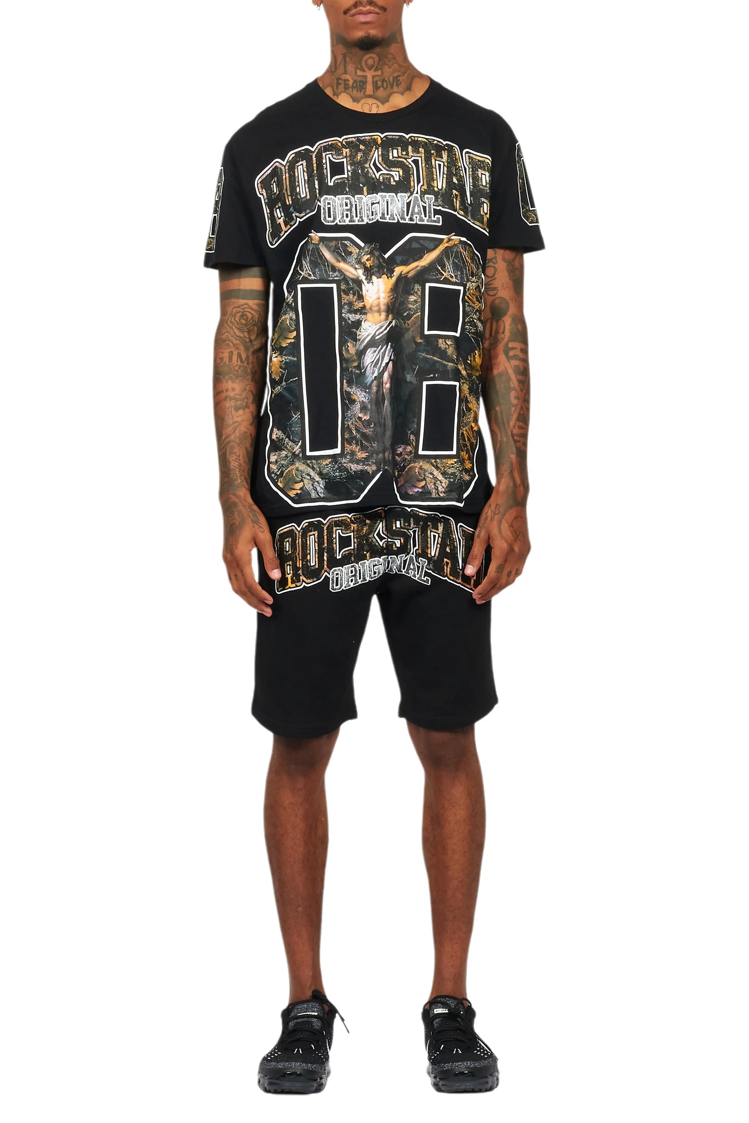 Fields Black Graphic T-Shirt Short Set